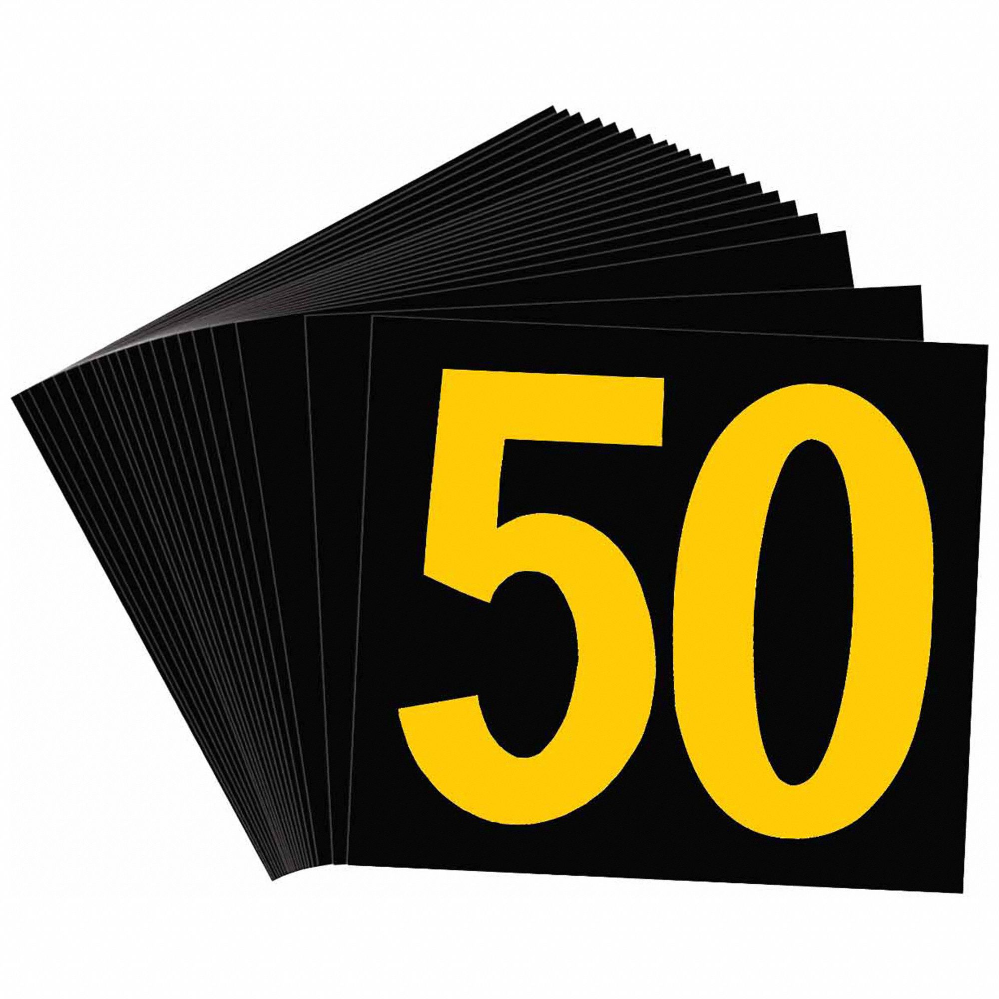 Number Label: 50, 2 1/2 in Character Ht, 4 3/4 in Character Wd, Retroreflective Sheeting, Gothic