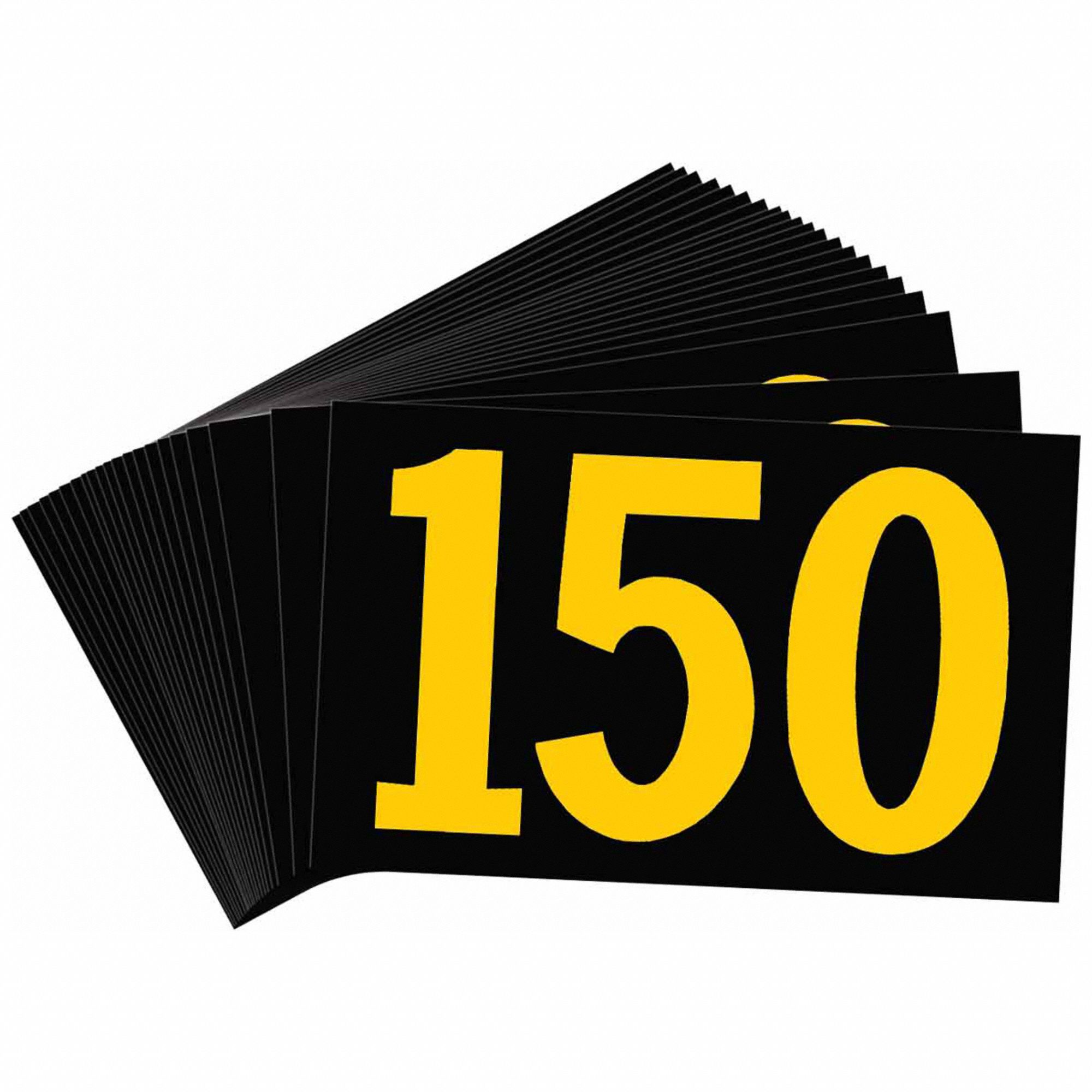 Number Label: 150, 2 1/2 in Character Ht, 4 3/4 in Character Wd, Retroreflective Sheeting, Gothic
