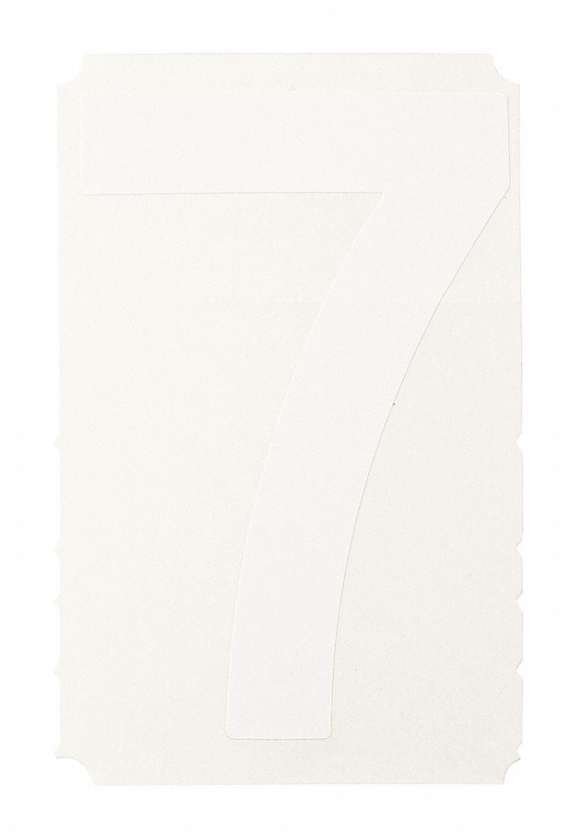 Number Label: 1 in Character Ht, Indoor/Outdoor, Non-Reflective, Gothic, White, 7, Die Cut, 10 PK
