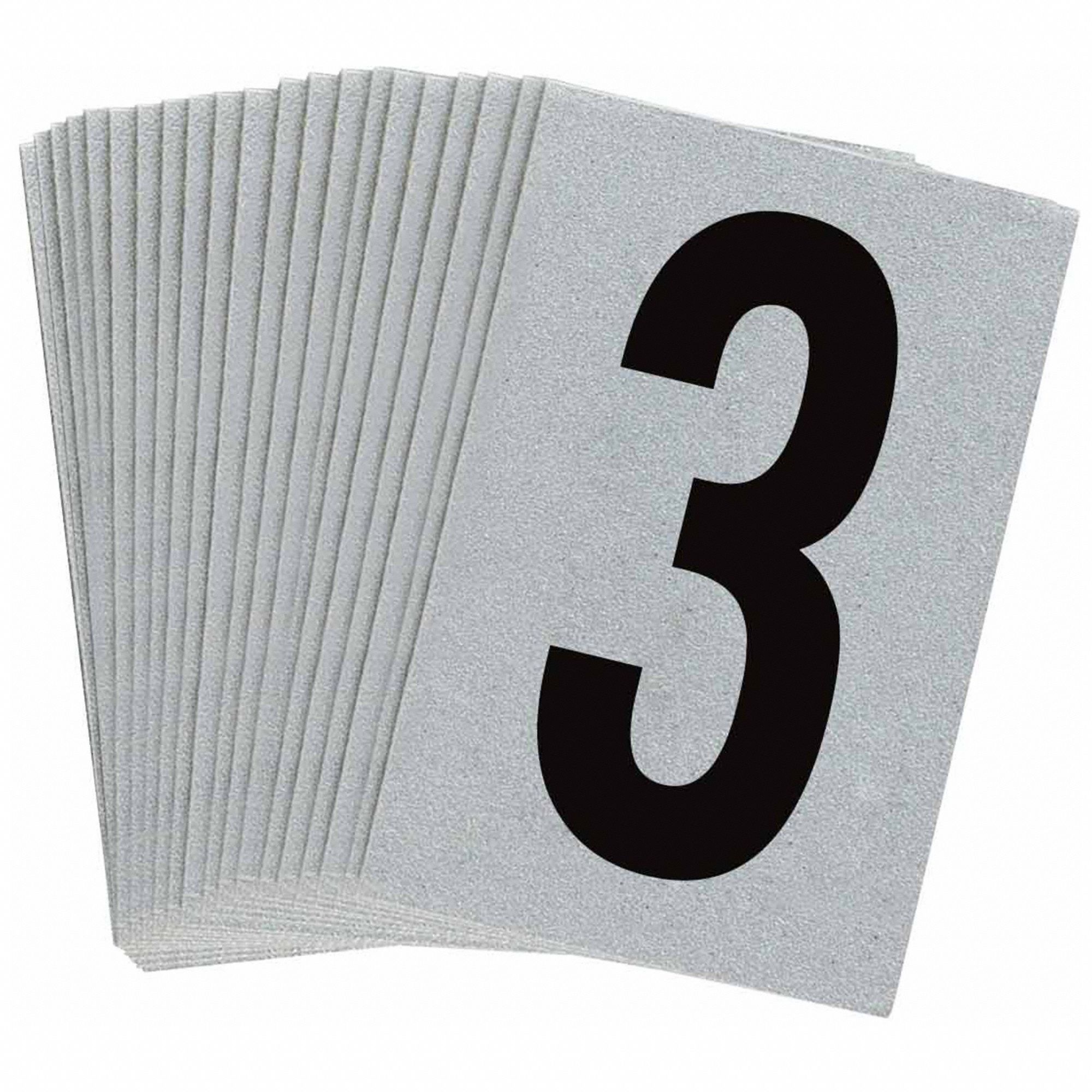 Number Label: 1 in Character Ht, Indoor/Outdoor, Engineer-Grade Retroreflective, Gothic, 3, 25 PK