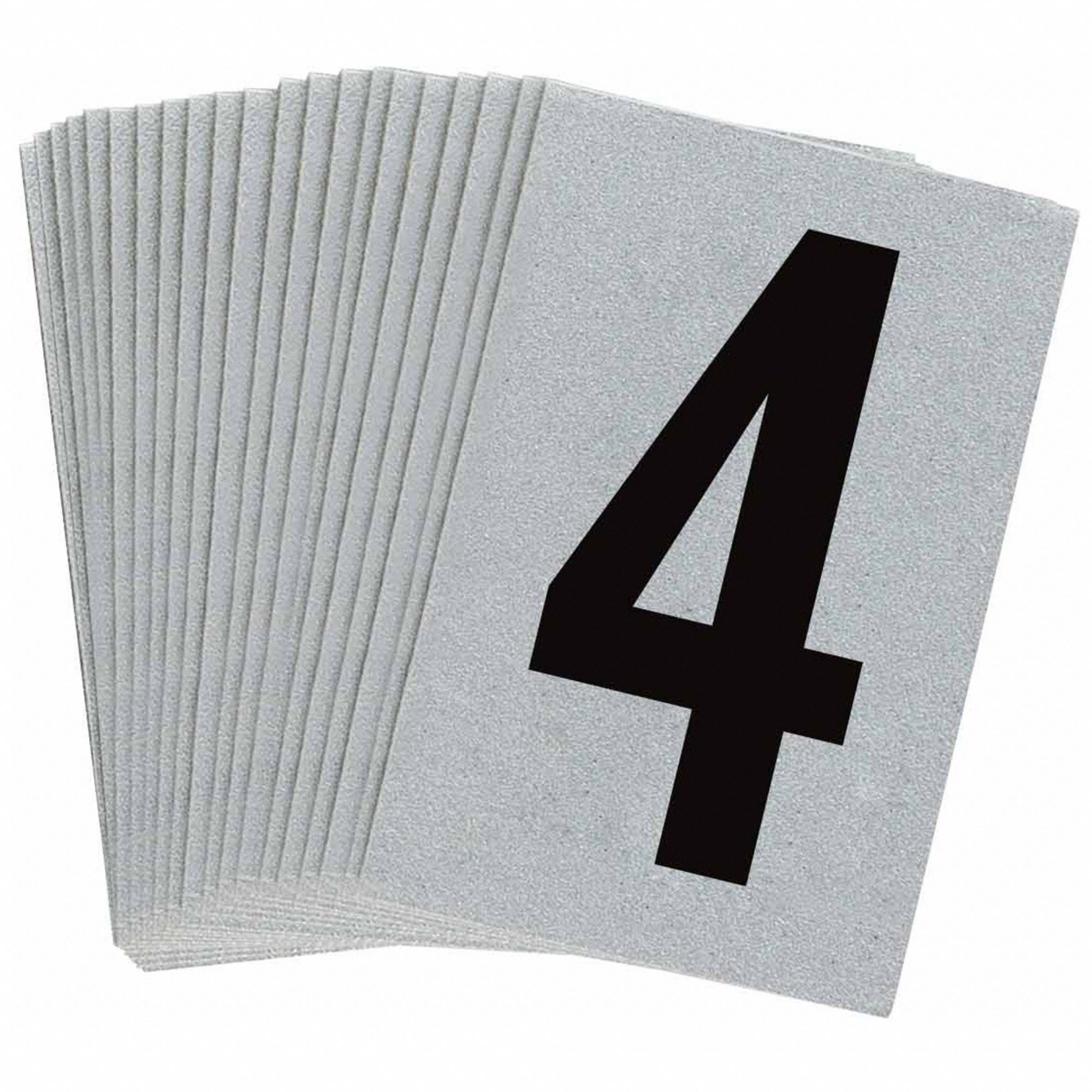 Number Label: 1 in Character Ht, Indoor/Outdoor, Engineer-Grade Retroreflective, Gothic, 4, 25 PK
