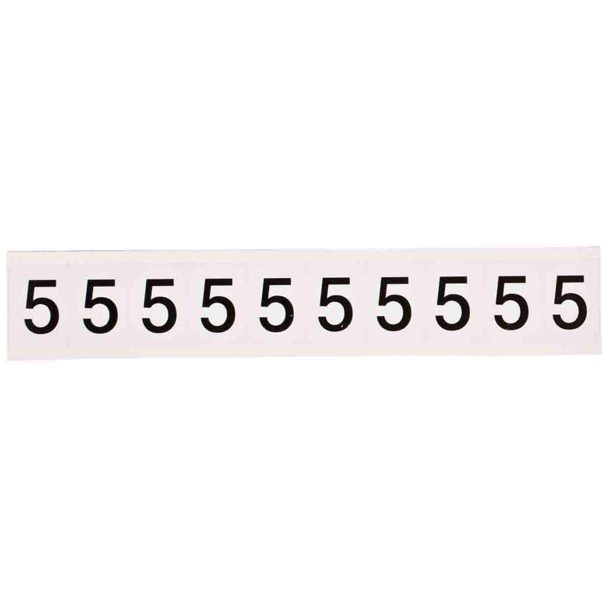 Number Label: 1 in Character Ht, Indoor/Outdoor, Non-Reflective, Helvetica, Black, 5, Die Cut, 10 PK