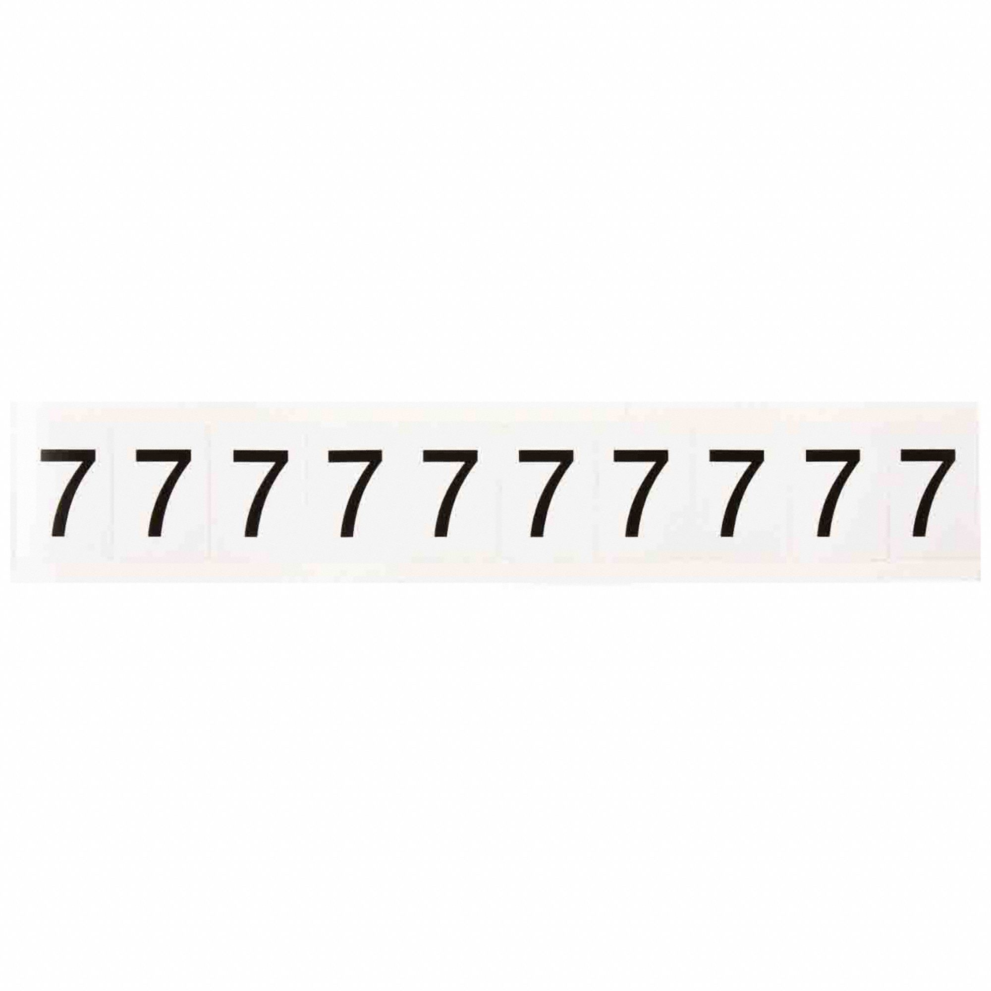 Number Label: 1 in Character Ht, Indoor/Outdoor, Non-Reflective, Helvetica, Black, 7, Die Cut, 10 PK