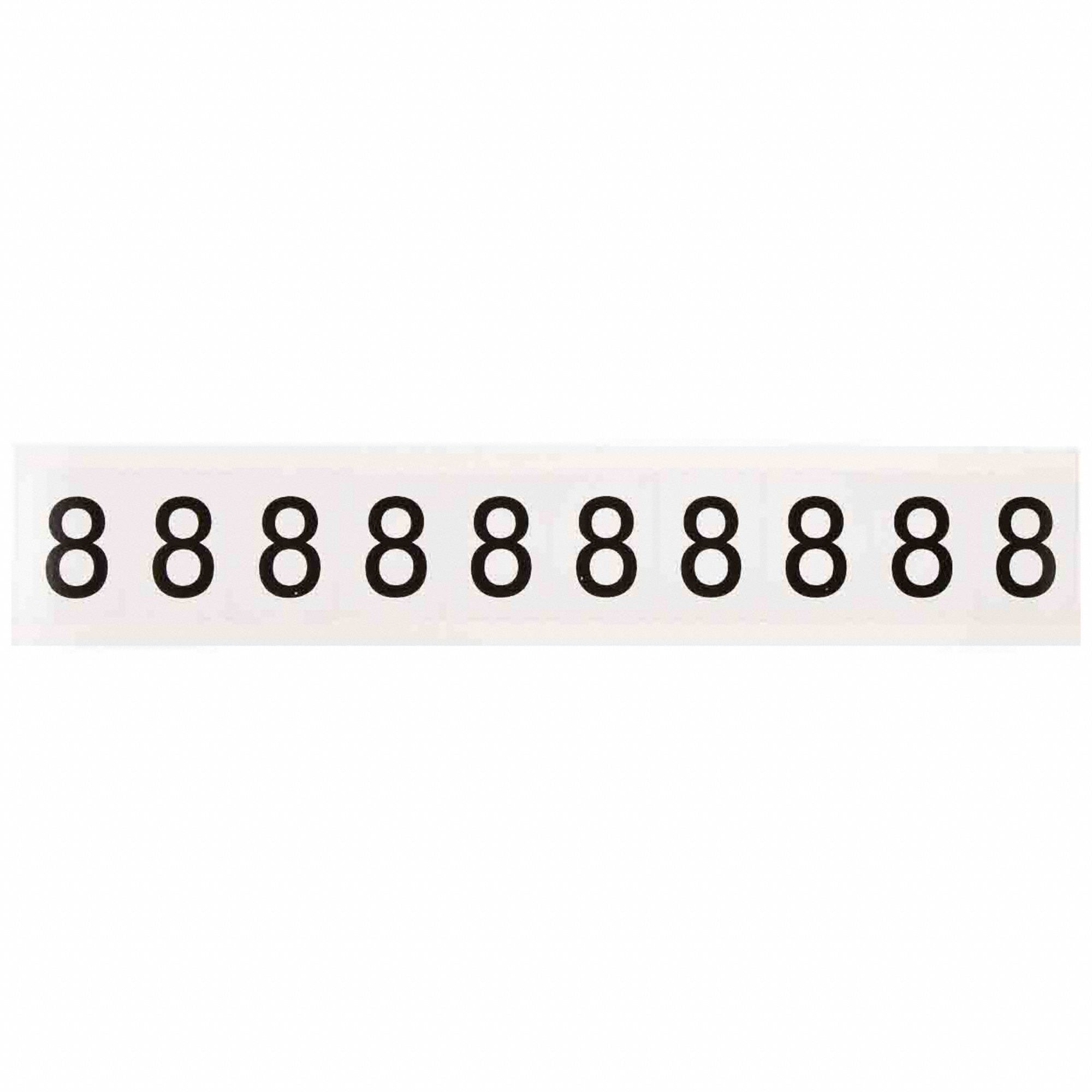 Number Label: 1 in Character Ht, Indoor/Outdoor, Non-Reflective, Helvetica, Black, 8, Die Cut, 10 PK