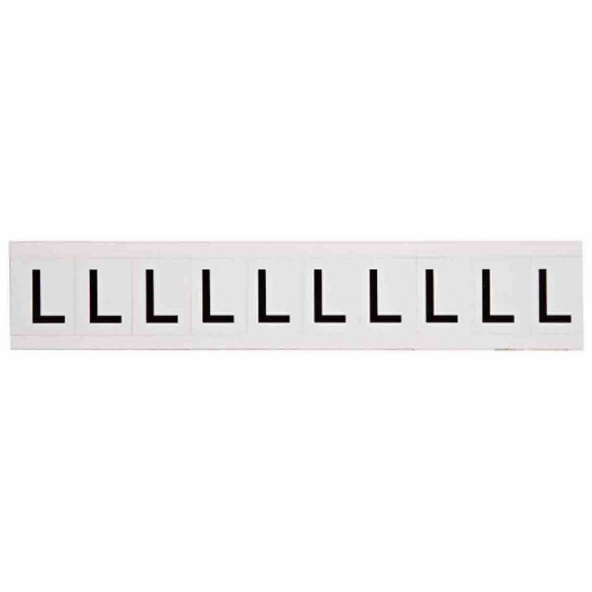 Letter Label: 1 in Character Ht, Indoor/Outdoor, Non-Reflective, Helvetica, Black, L, Die Cut, 10 PK