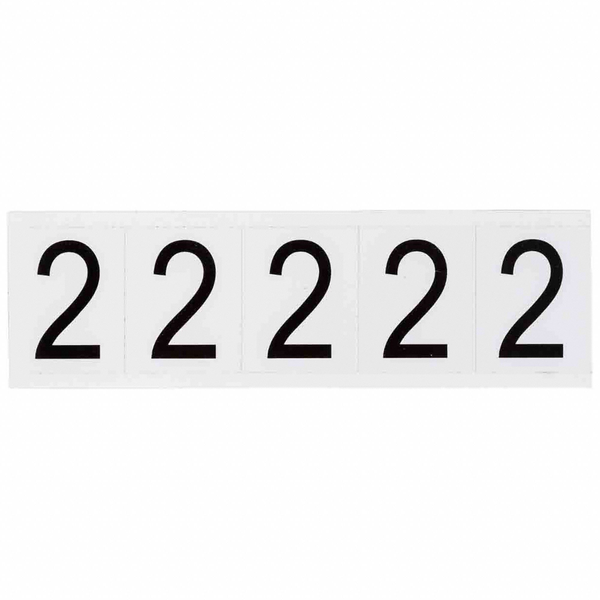 Number Label: 1 7/8 in Character Ht, Indoor/Outdoor, Non-Reflective, Helvetica, Black, 2, 5 PK