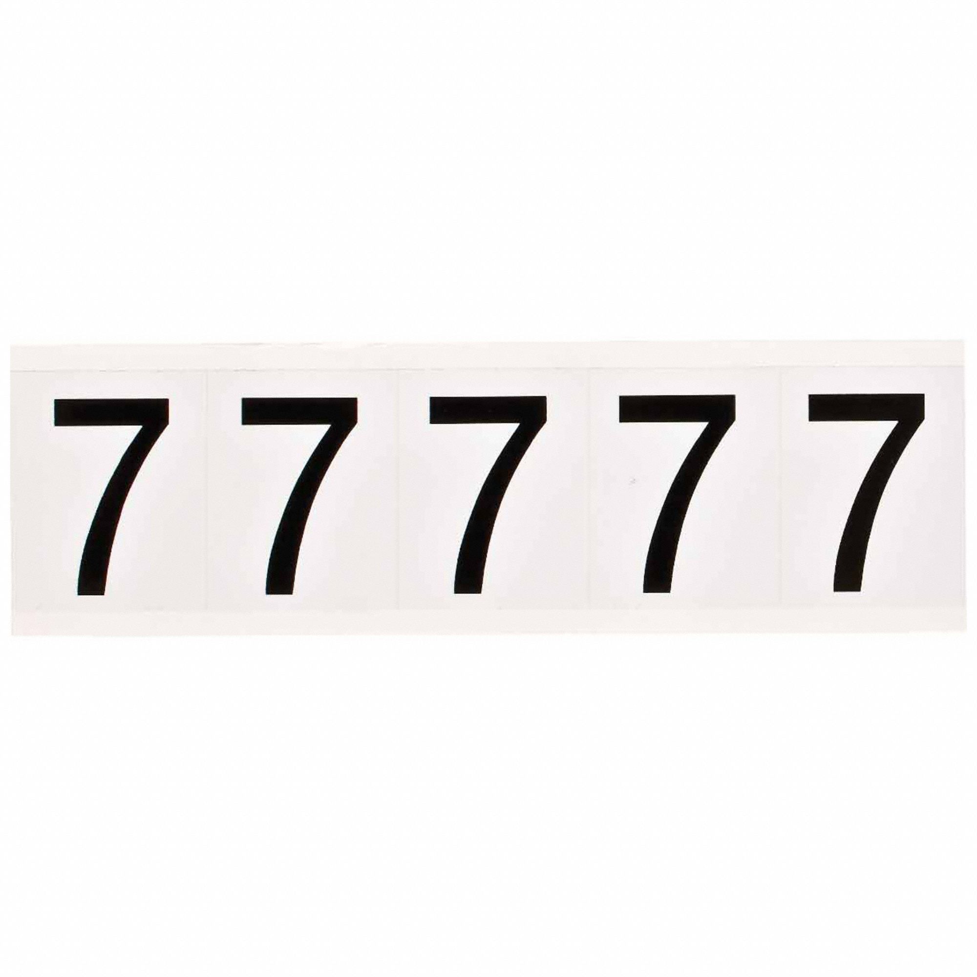Number Label: 1 7/8 in Character Ht, Indoor/Outdoor, Non-Reflective, Helvetica, Black, 7, 5 PK