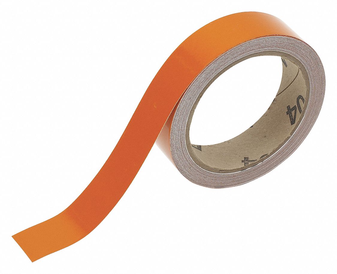 Pipe Marking Tape: Orange, 1 in Wd, 30 ft Roll Lg, Vinyl, 1 in Roll Wd, 360 in Lg