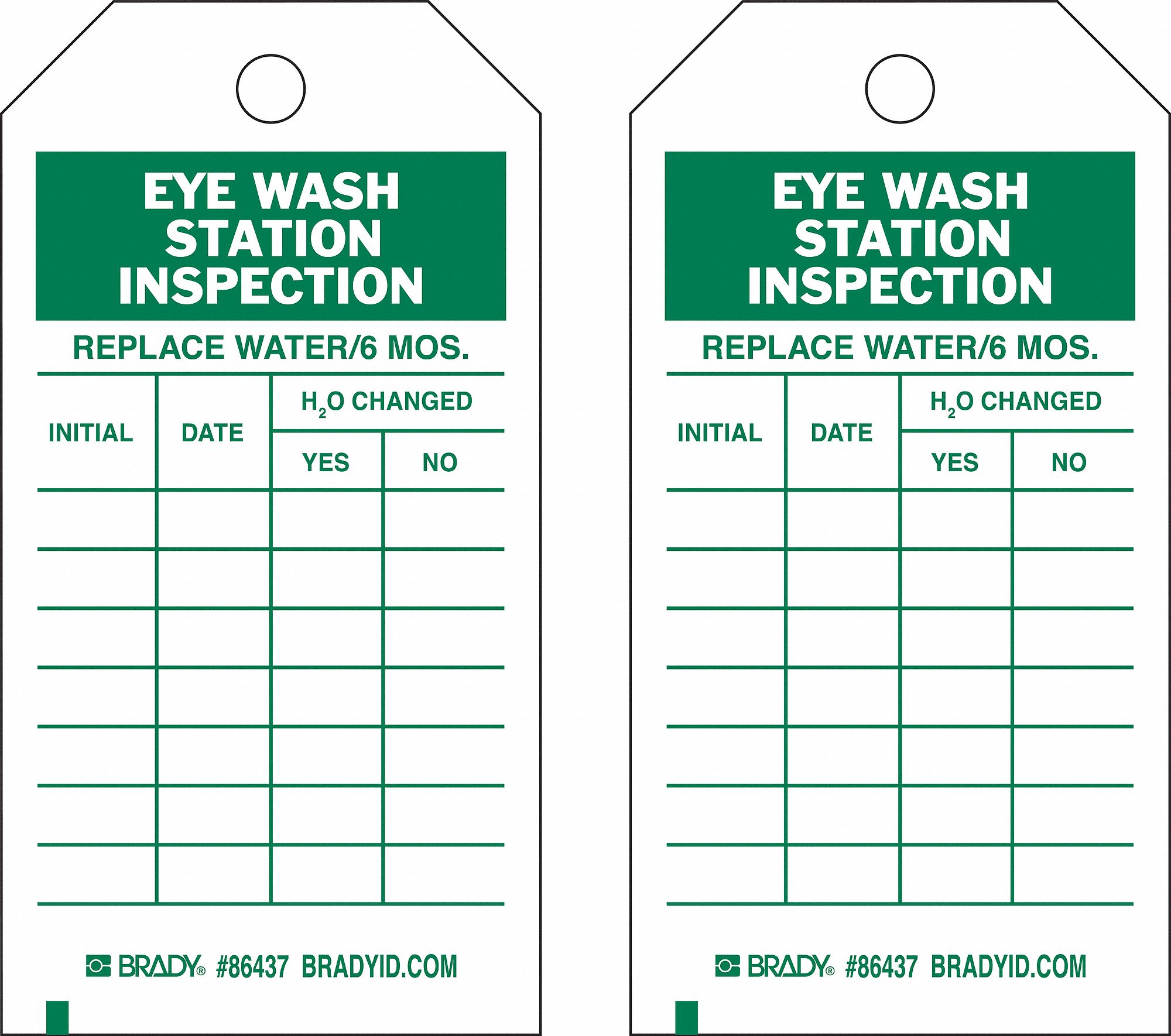 BRADY Inspection Tag, Eye Wash Station Inspection, 7 in Height, 4 in ...