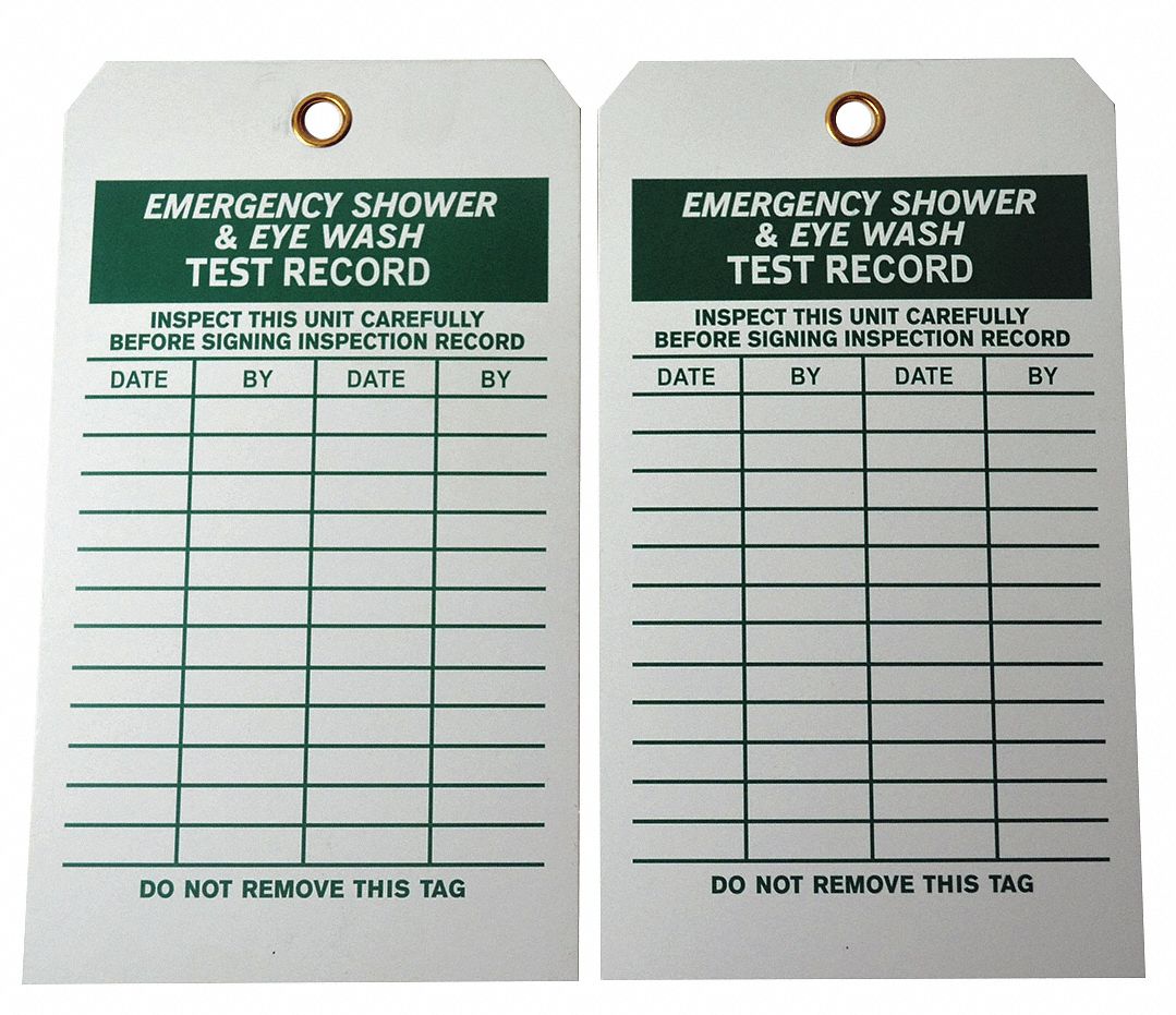 GRAINGER APPROVED Inspection Tag, Emergency Shower & Eye Wash Test