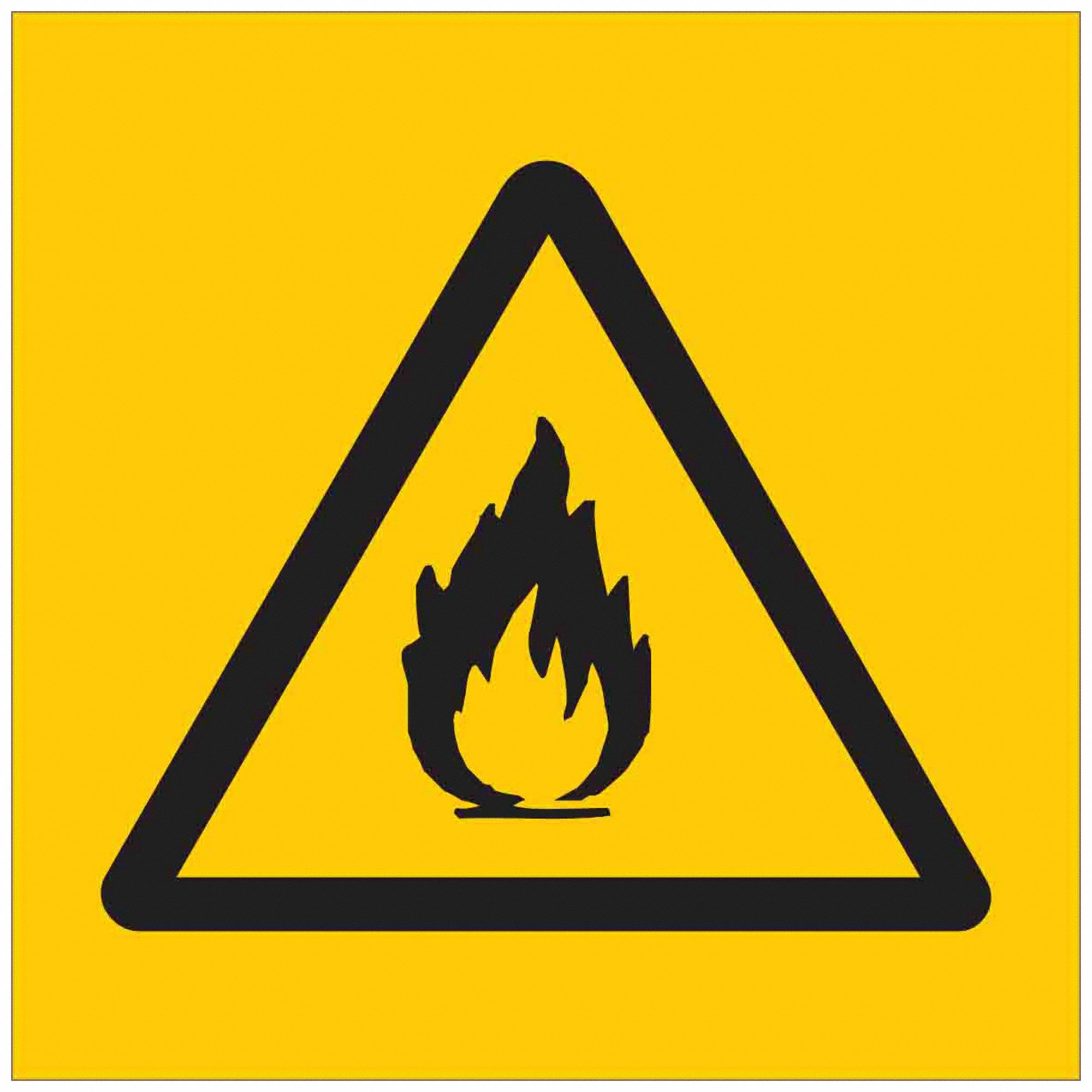 LABEL, FLAME PICTOGRAM, YELLOW, ¾ IN H, ¾ IN W, SQUARE, ENGLISH, VINYL, 36 PK