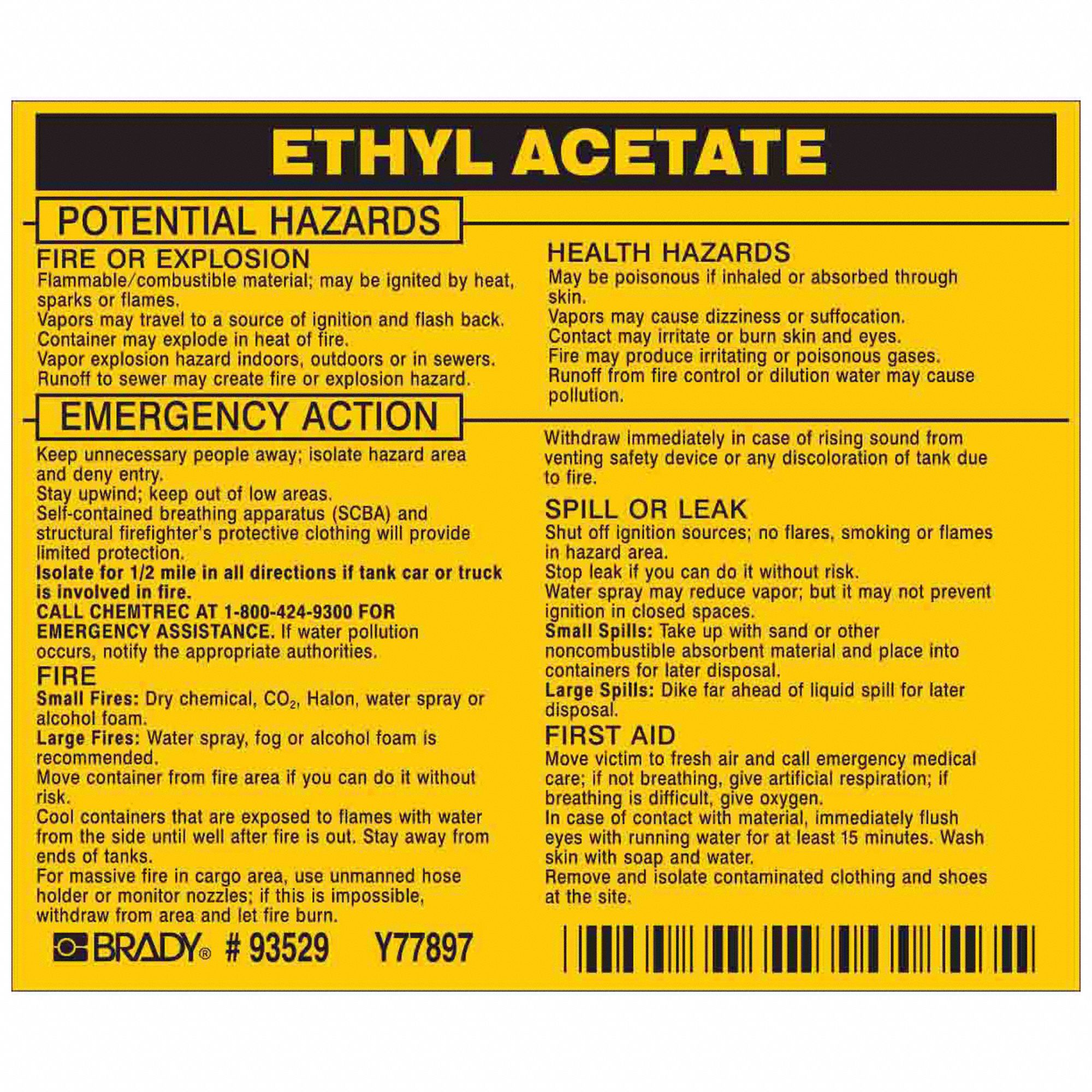 NFPA Label: Ethyl Acetate, 3 3/4 in Ht, 4 1/2 in Wd, Vinyl, Rectangle, English, 25 Labels