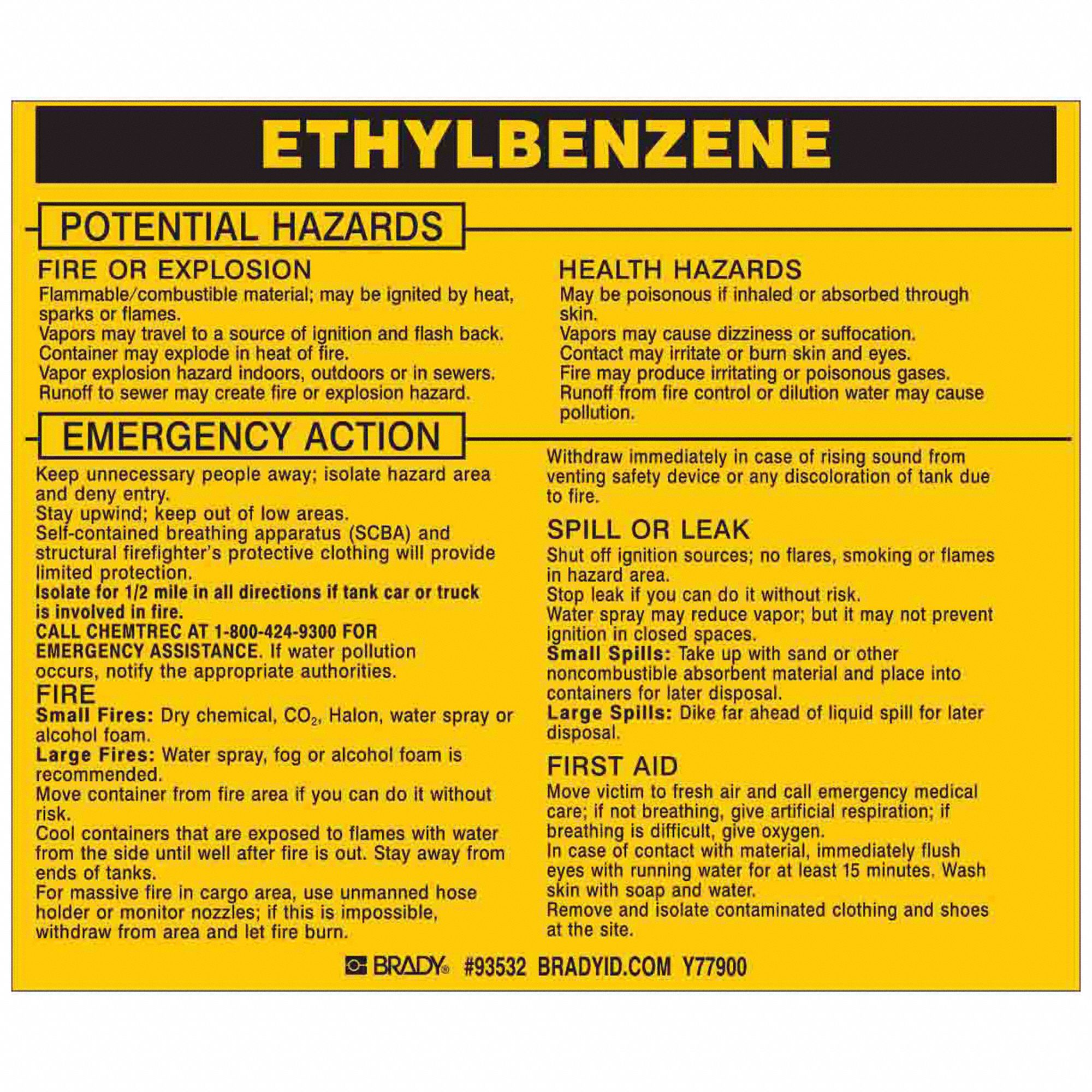 NFPA Label: Ethylbenzene, 3 3/4 in Ht, 4 1/2 in Wd, Vinyl, Rectangle, English, 25 Labels