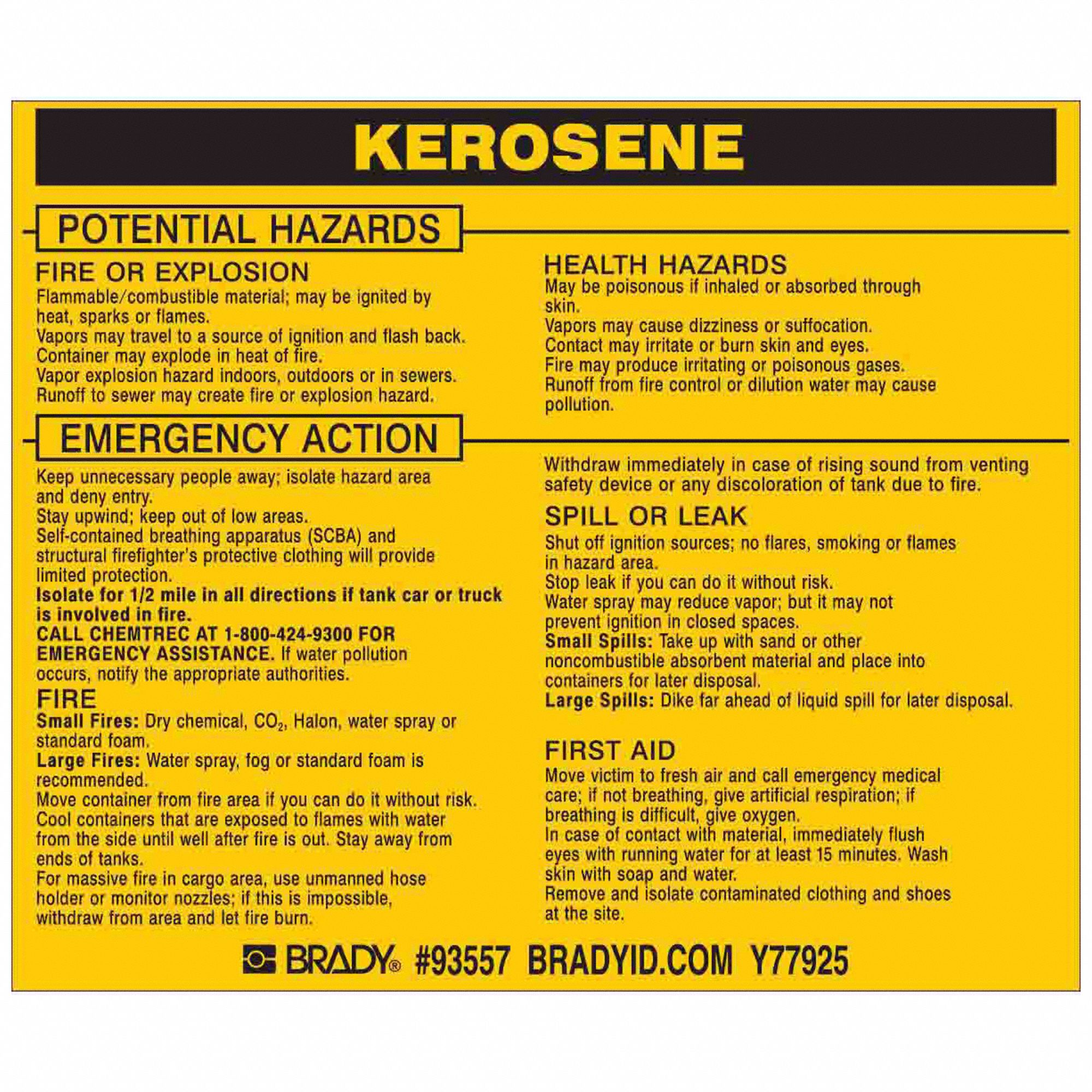 Right-To-Know Label: Kerosene, 3 1/2 in Ht, 4 1/2 in Wd, Vinyl, Rectangle, English, 25 Labels