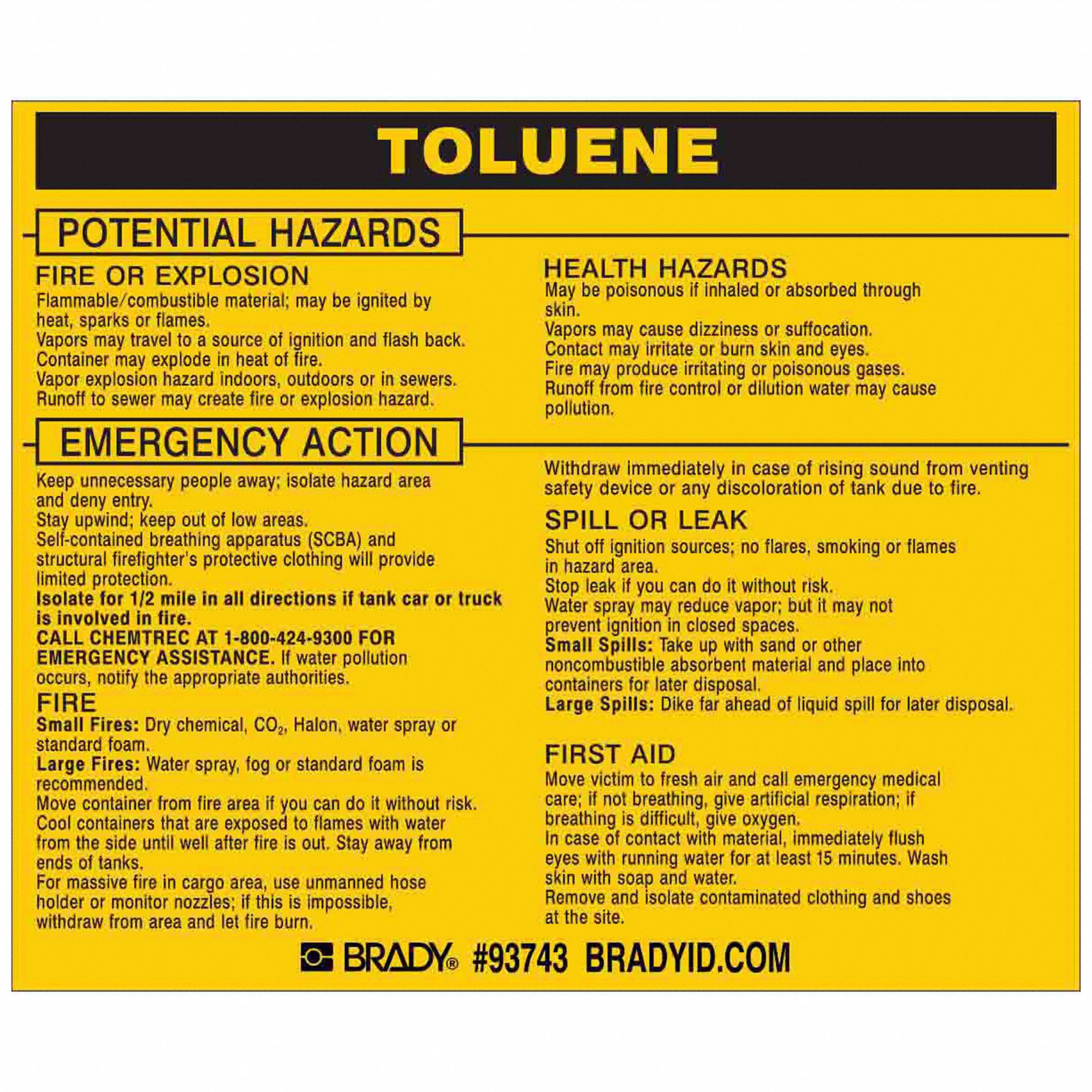 Toluene, 3 1/2 in Ht, Label 20TH9593743 Grainger