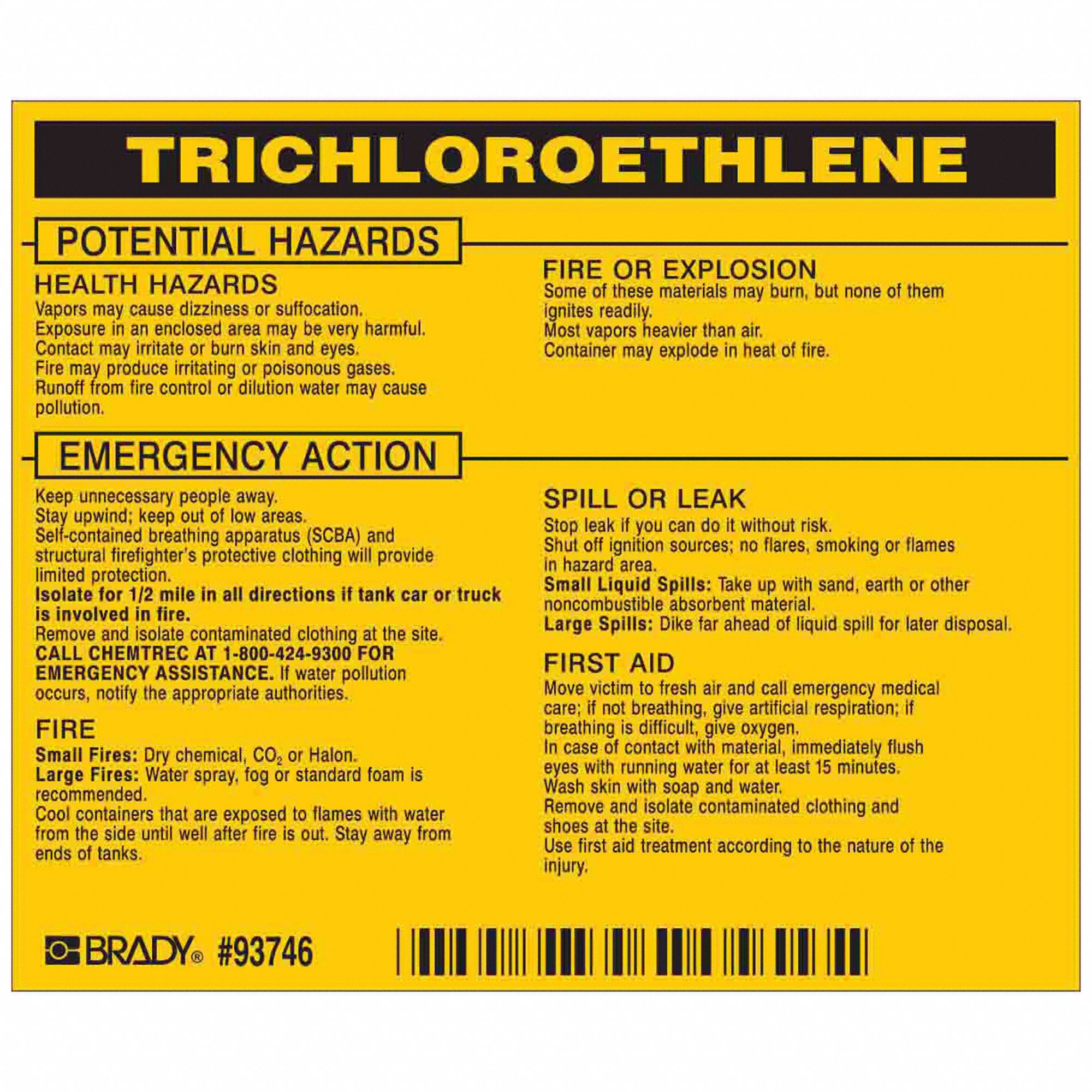 Trichloroethylene, 3 1/2 in Ht, Label 20TH9793746 Grainger