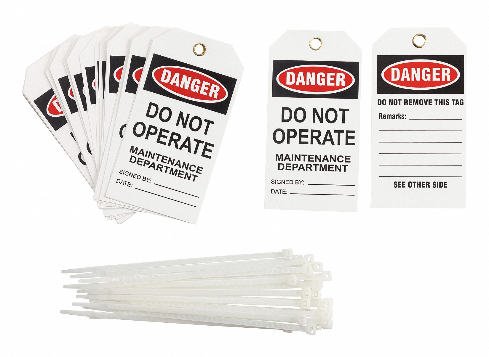 Danger Tag: Danger, Danger Do Not Operate, Polyester, Date/Signed By, Write-On Surface, Danger