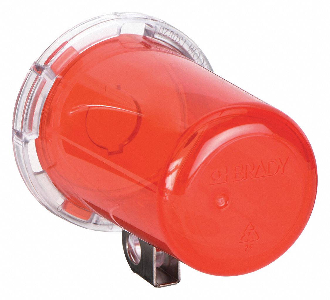 PUSH BUTTON LOCKOUT, FOR 0.63 IN MAX BUTTON DIAMETER, RED, PLASTIC