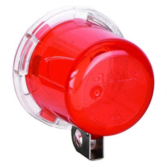 BRADY, For 1.18 in Max Button Dia, Red, Push Button Lockout