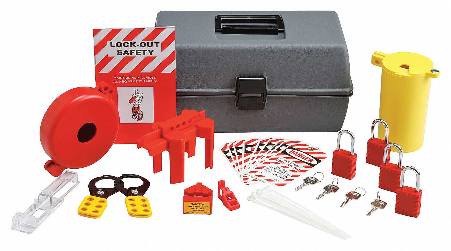 BRADY Portable Lockout Kit, Filled, General Lockout, Tool box, Gray
