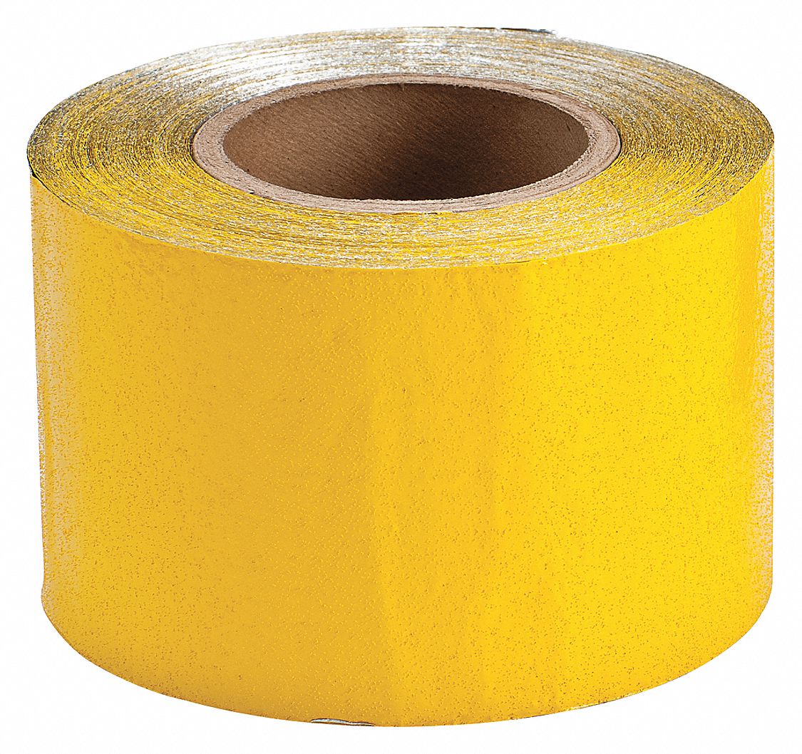 Pavement Marking Tape,  Reflective Yellow,  150 ft Length,  4 in Width,  Vinyl