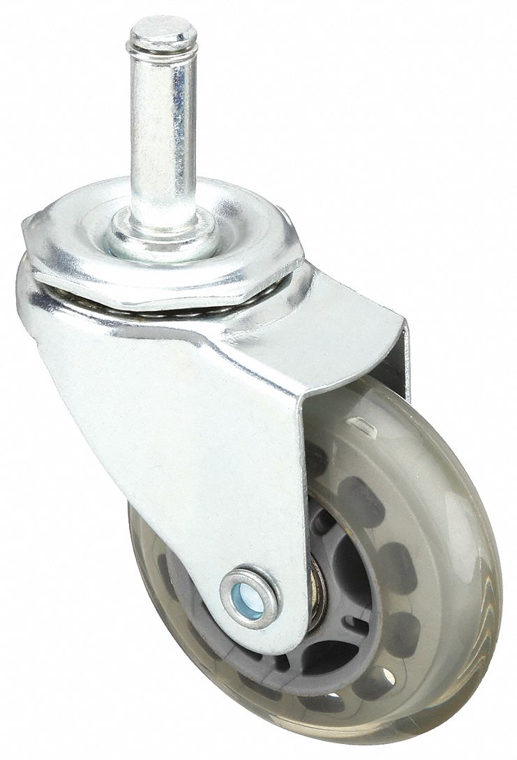 Stem Caster: Swivel, No Brake, 3 in Wheel Dia., 1 in Wheel Wd, Polyurethane, Plastic