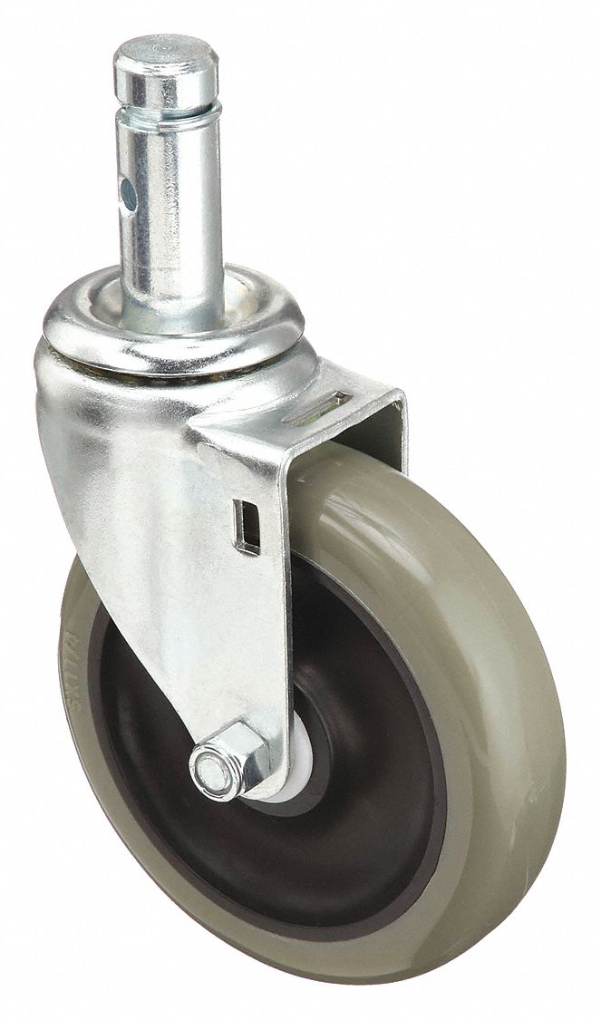 NSF-LISTED SANITARY FRICTION-RING STEM CASTER, 5 IN WHEEL DIA, 300 LB, POLYURETHANE