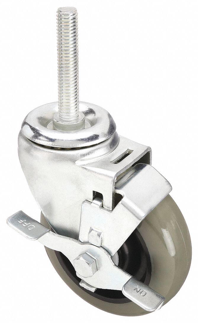 NSF-LISTED SANITARY THREADED STEM CASTER, 4 IN WHEEL DIA, 275 LB, 5 IN MOUNTING H