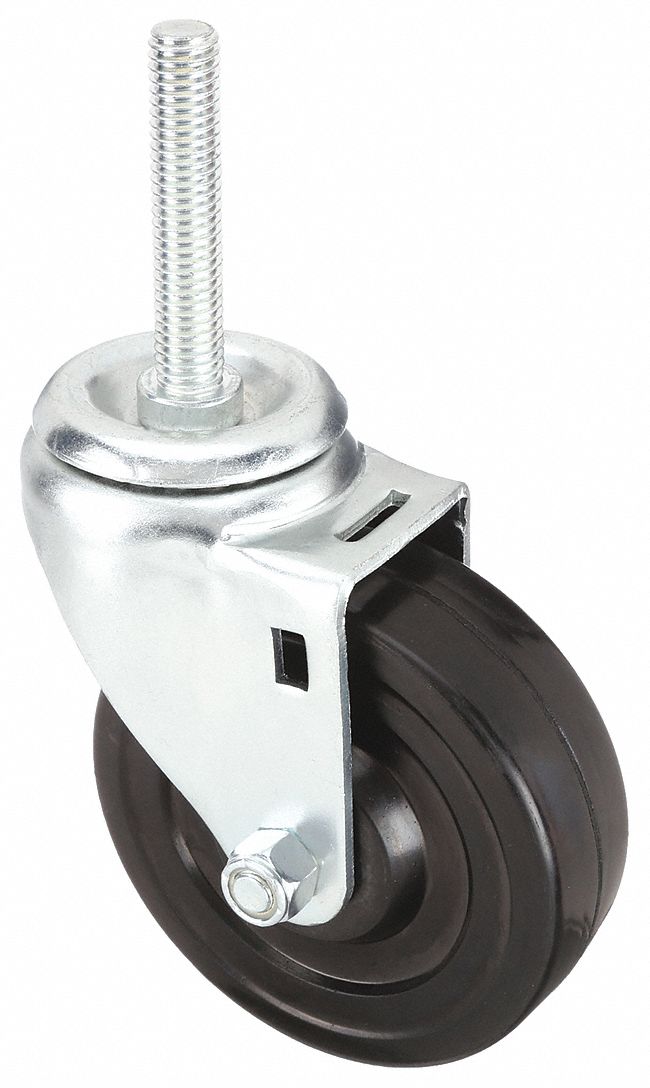 Stem Caster, 4"dia, Rubber, 170lb