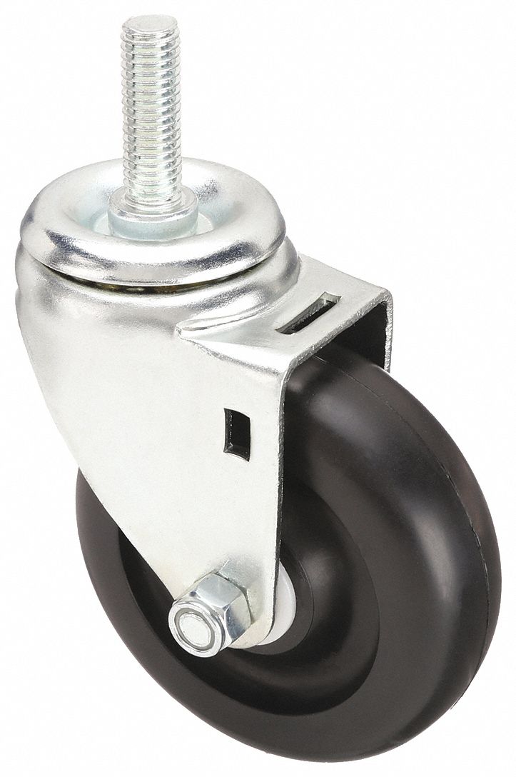NSF-LISTED SANITARY THREADED STEM CASTER, 4 IN WHEEL DIA, 275 LB, 5 IN MOUNTING H