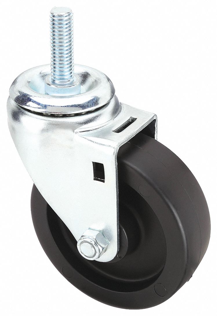 Stem Caster: Swivel, 4 in Wheel Dia., 1 1/4 in Wheel Wd, Polyolefin, Light Duty