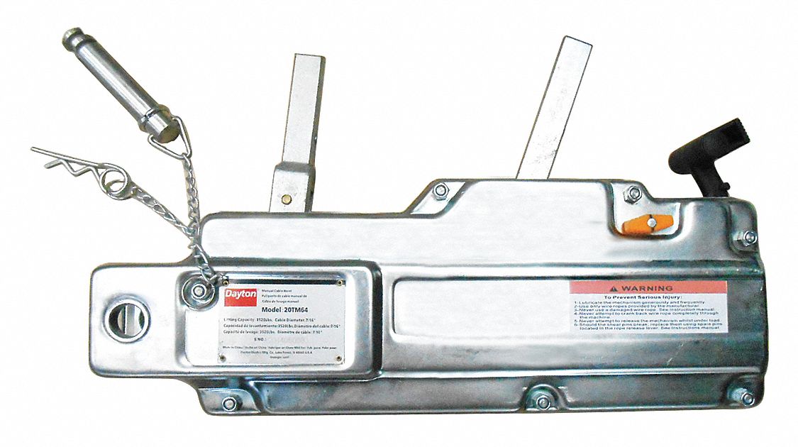 Manual Cable Hoist, 5280 lb Pull Capacity, 66 ft Cable or Rope Length