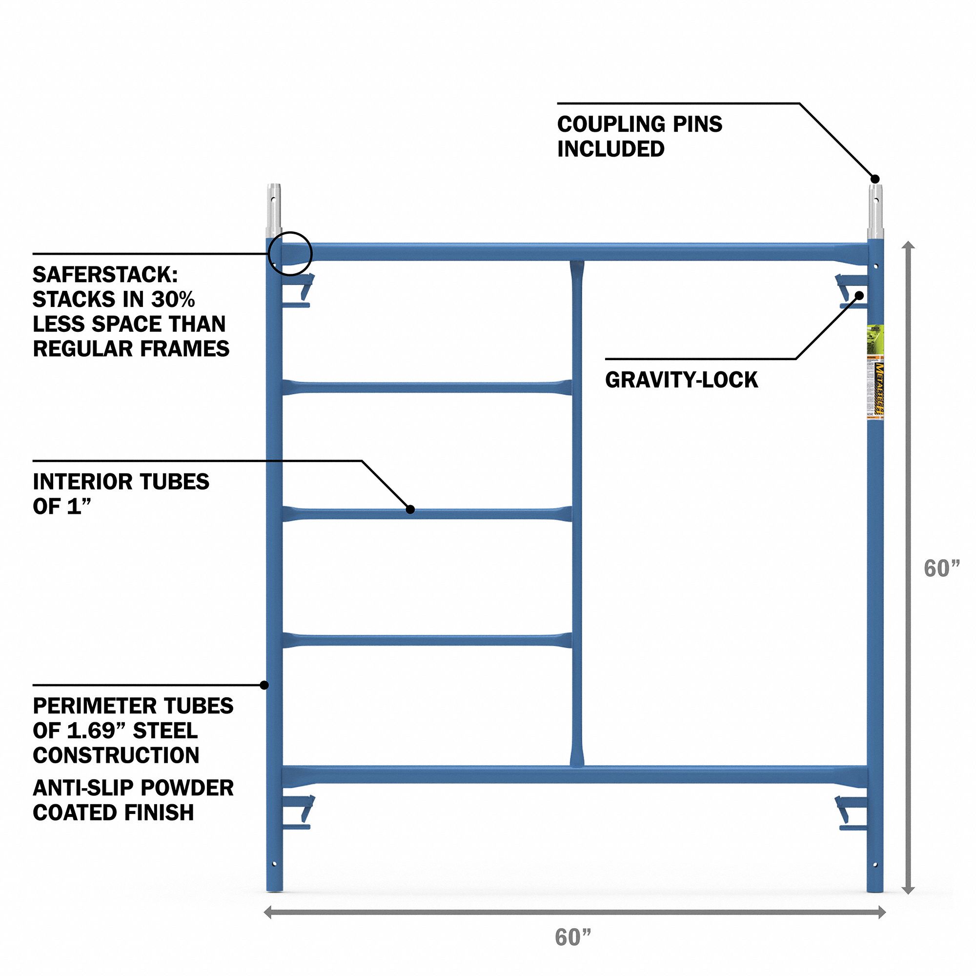 METALTECH Scaffold Frame 60 in Overall Ht, 60 in Overall Wd, 5,127 lb