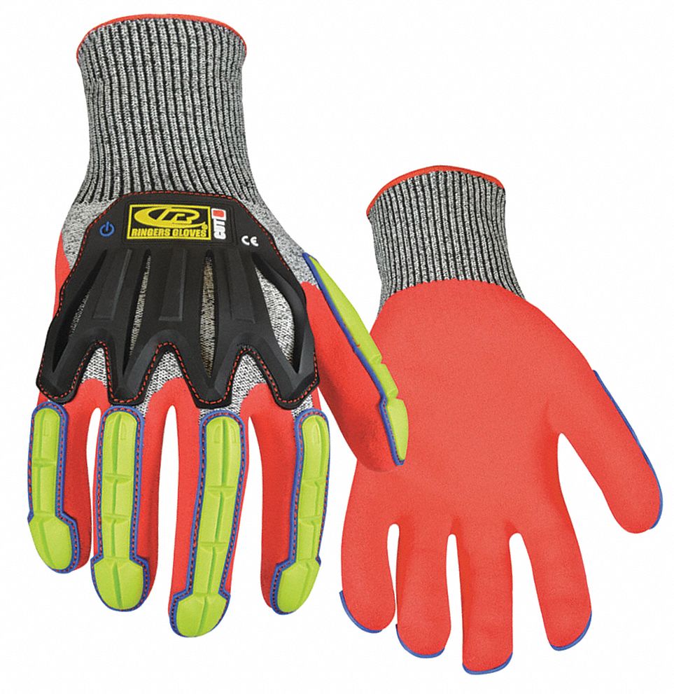 ANSI/ISEA 105-2016 Level A4 Impact & Cut Resistant Gloves, Hi-Vis, Nitrile  Coated