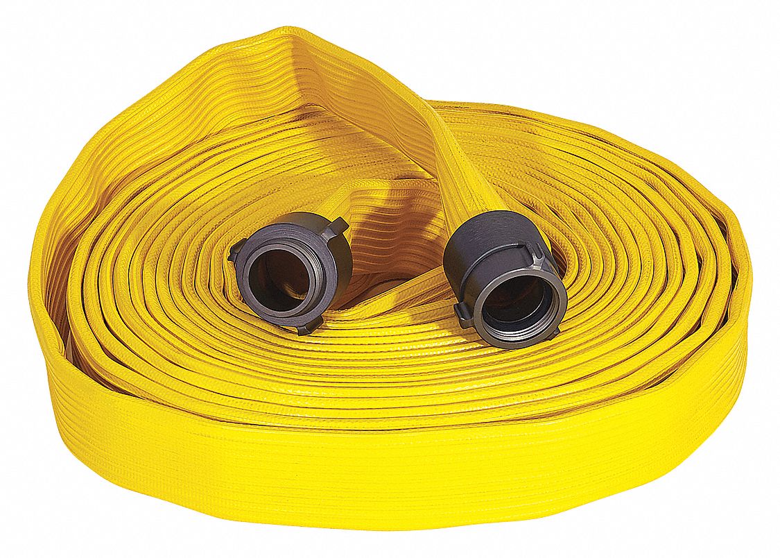 Attack Line Fire Hose: 1 in Hose Inside Dia., 250 psi, Rubber, MNH x FNH, Yellow, 100 ft Hose Lg