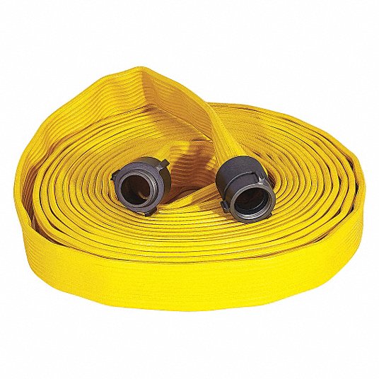 Attack Line Fire Hose: 1 in Hose Inside Dia., 250 psi, Rubber, MNH x FNH, Yellow, 50 ft Hose Lg