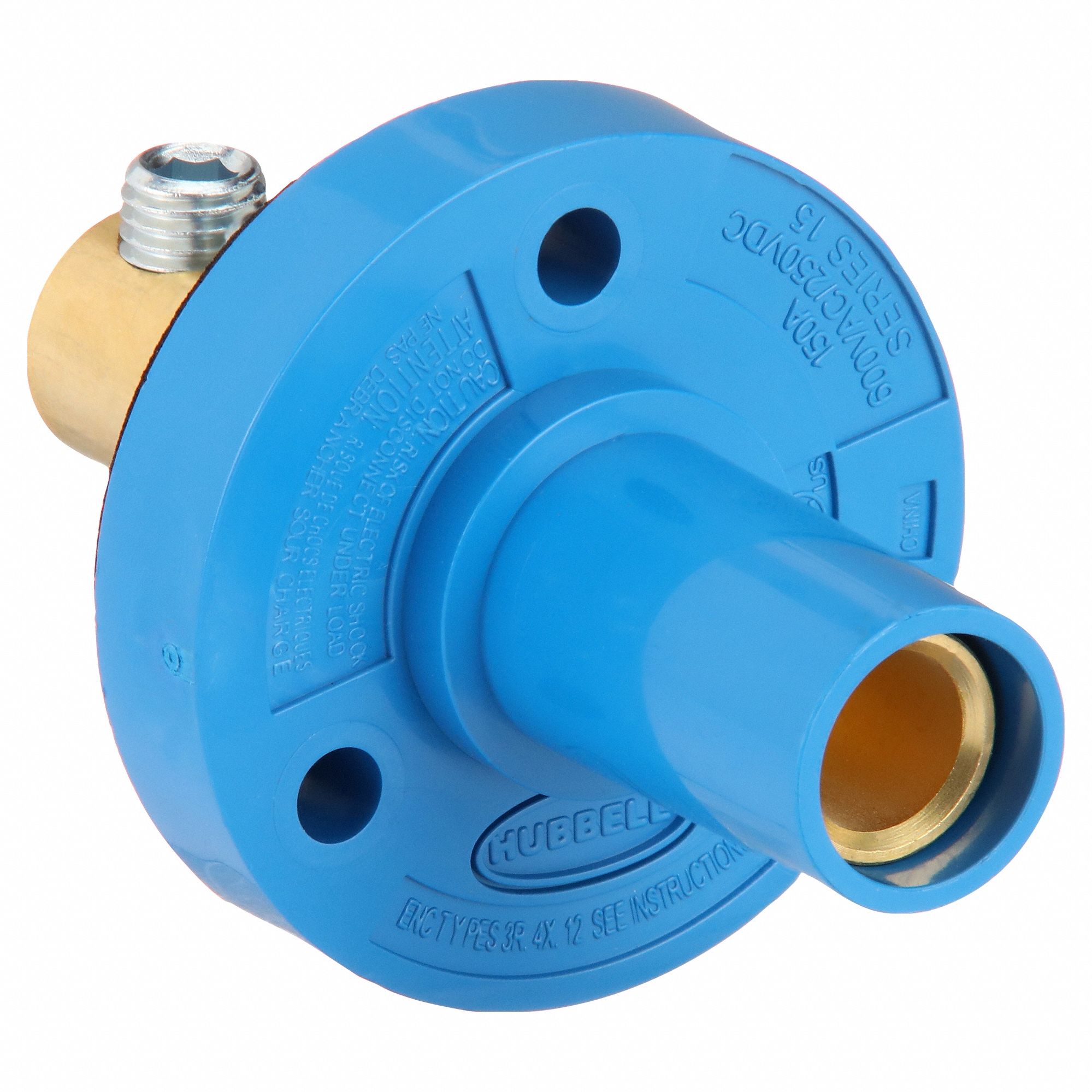 Receptacle: For Male Plugs, 150 A, Straight, Blue, Round, Through Hole Mounting