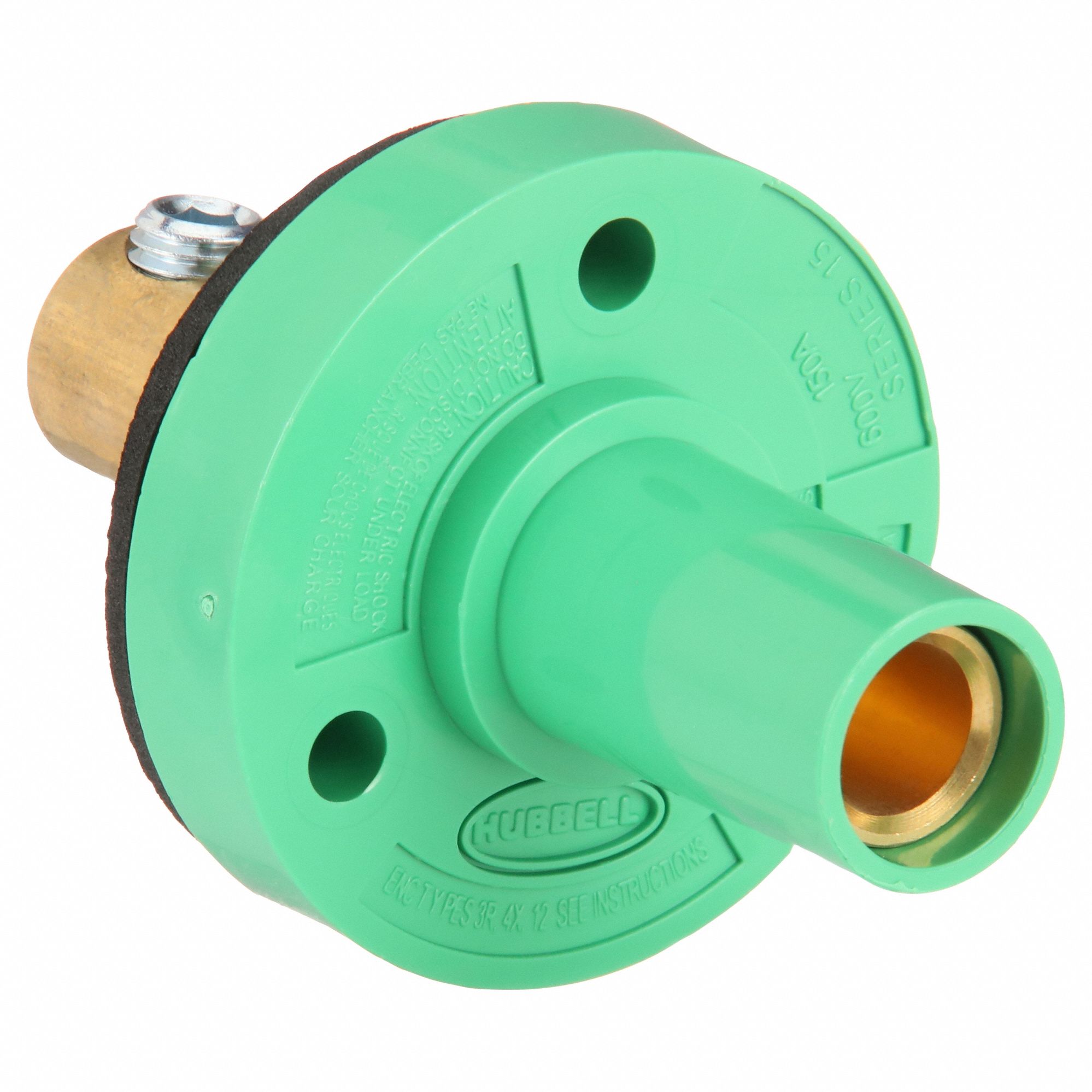 Receptacle: For Male Plugs, 150 A, Straight, Green, Round, Through Hole Mounting