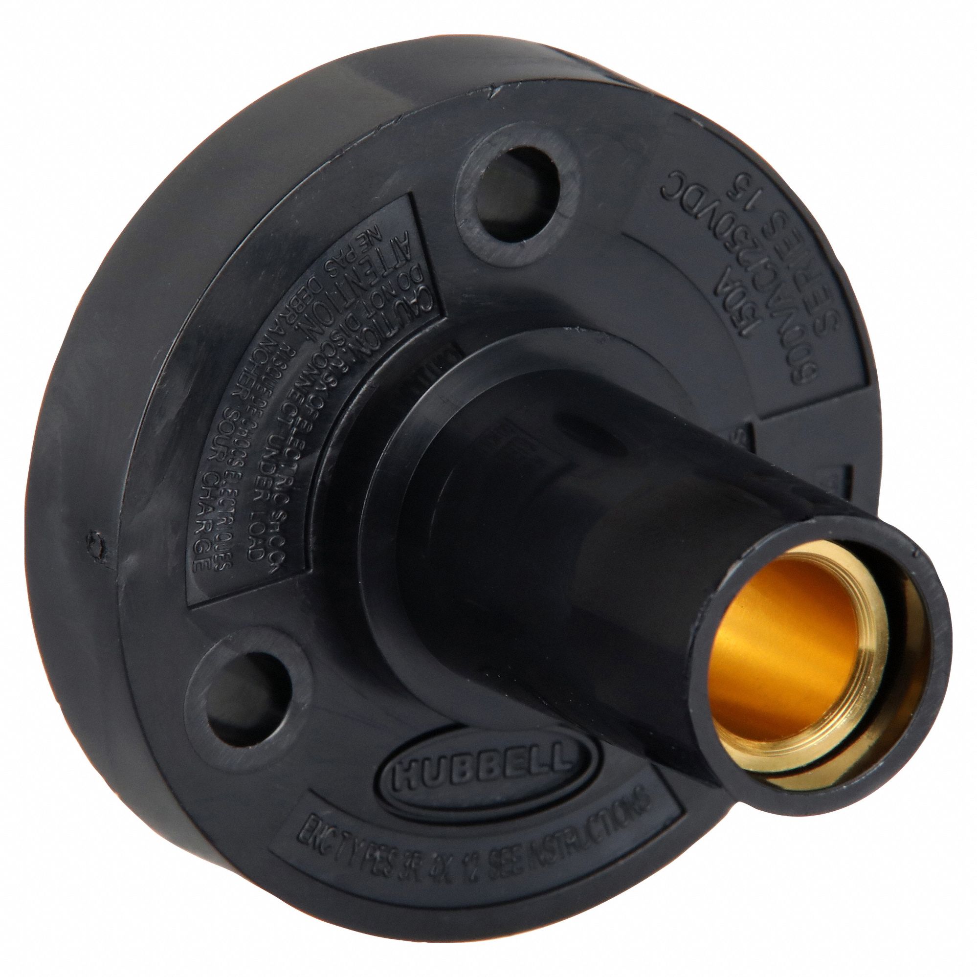 Receptacle: For Male Plugs, 150 A, Straight, Black, Round, Through Hole Mounting