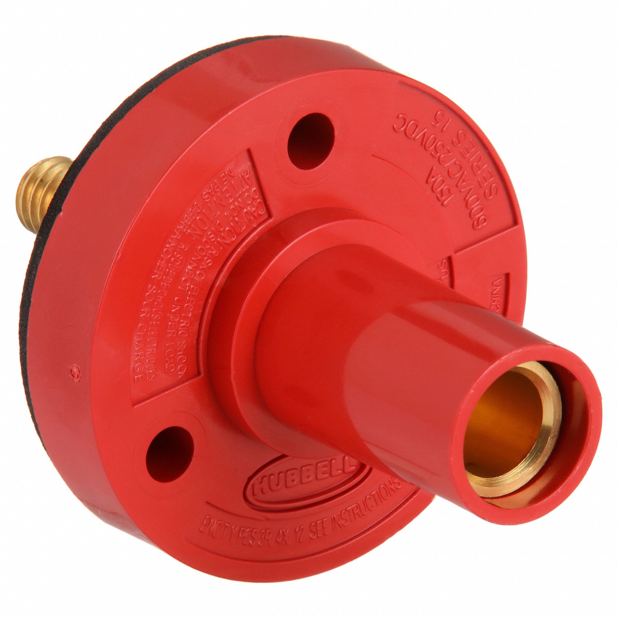 Receptacle: For Male Plugs, 150 A, Straight, Red, Round, Through Hole Mounting