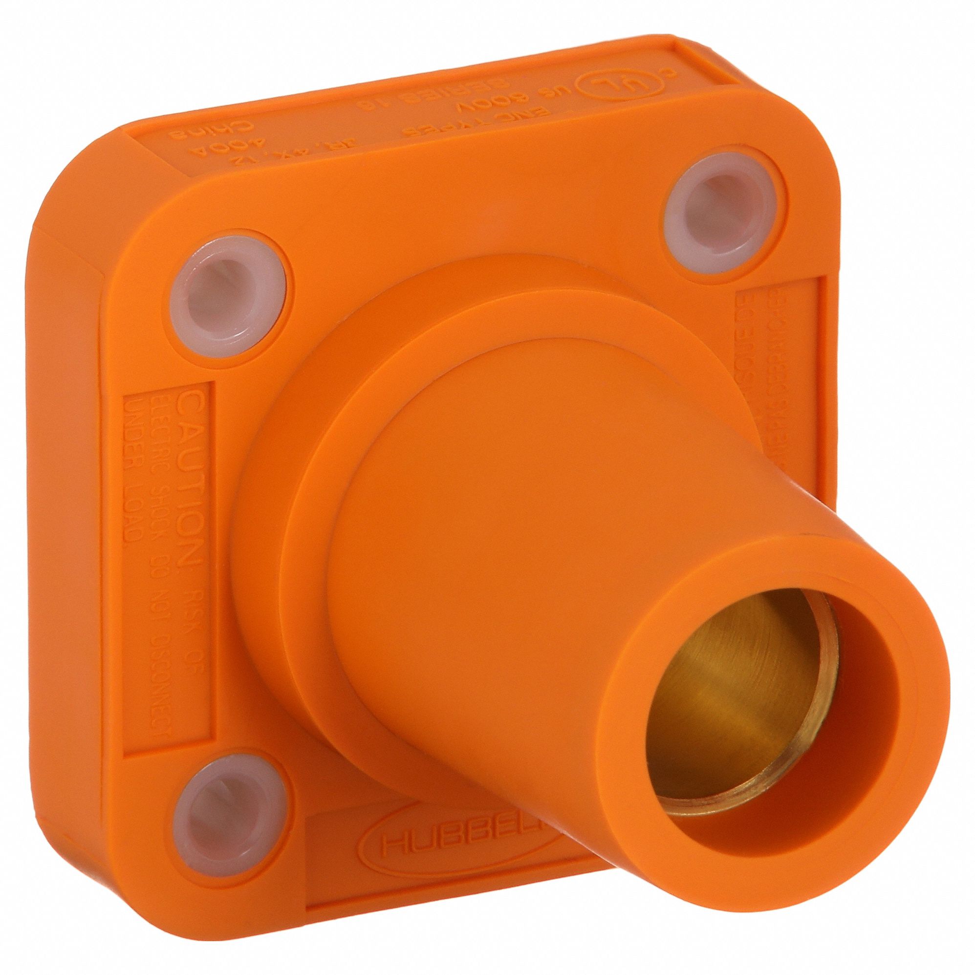 Receptacle: For Male Plugs, 400 A, Straight, Orange, Square, Through Hole Mounting