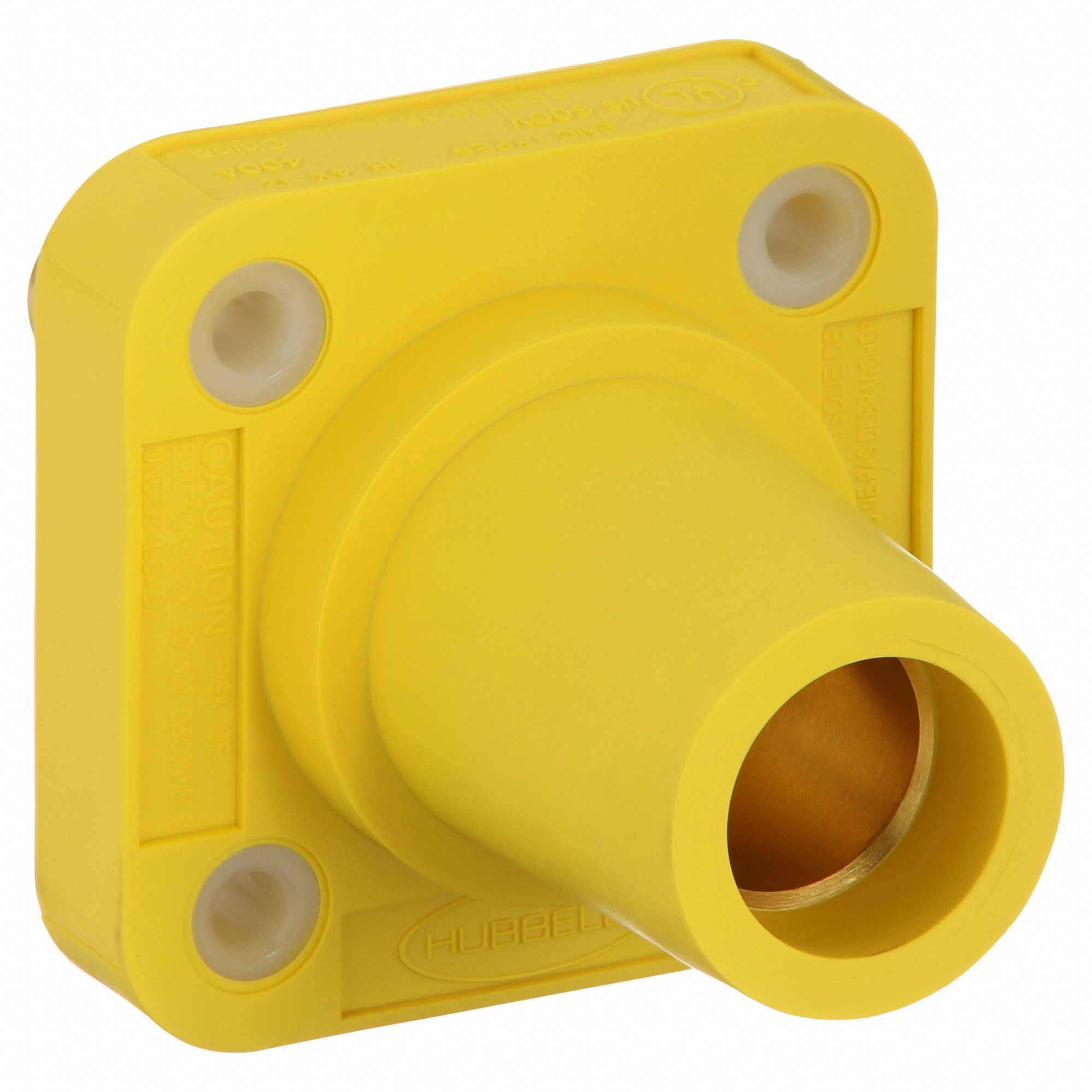 Receptacle: For Male Plugs, 400 A, Straight, Yellow, Square, Through Hole Mounting