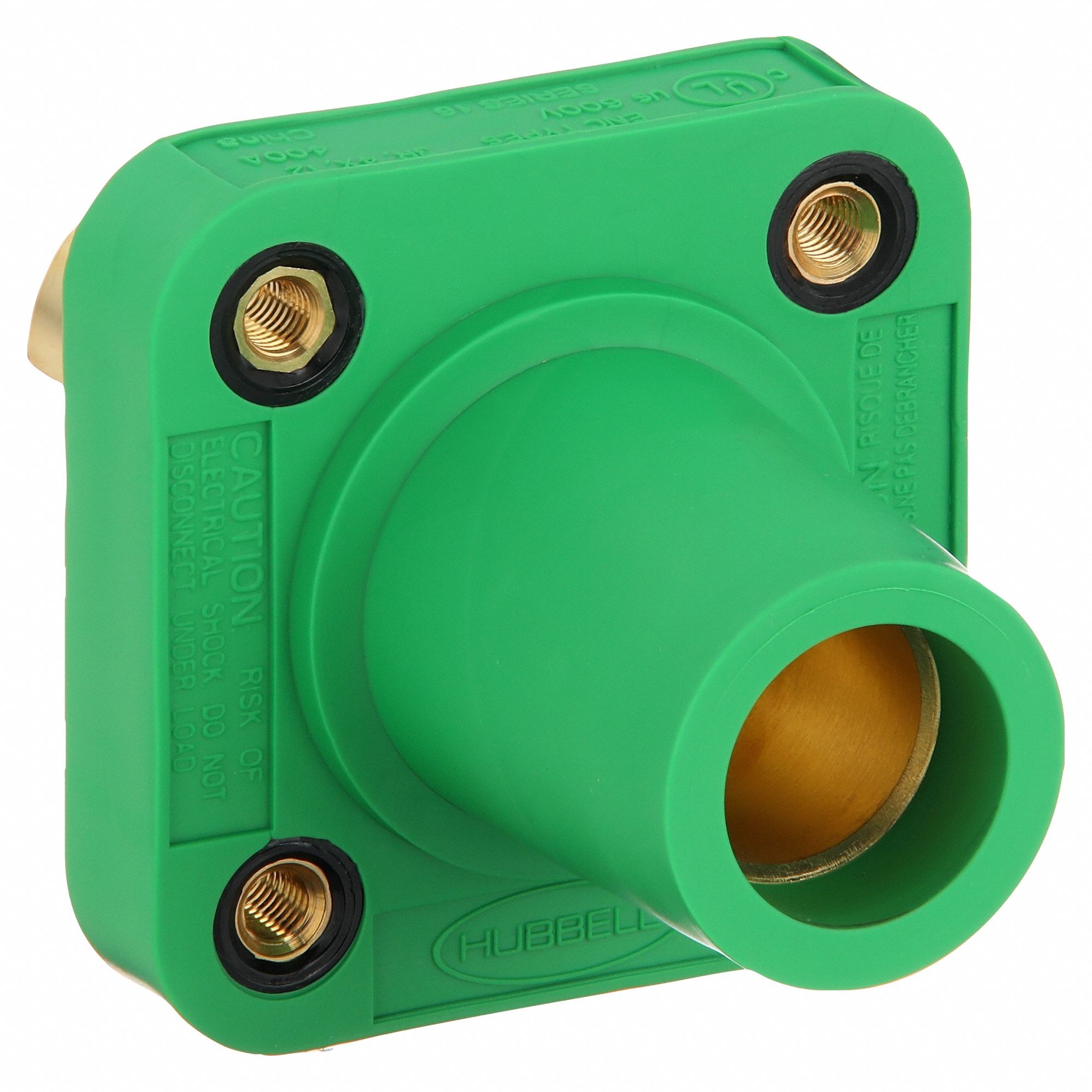 Receptacle: For Male Plugs, 400 A, Straight, Green, Square, Threaded Mounting