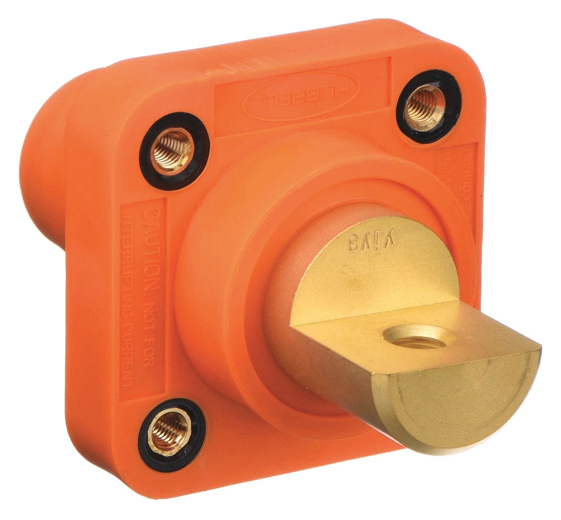 Receptacle: For Male Plugs, 400 A, Straight, Orange, Square, Threaded Mounting