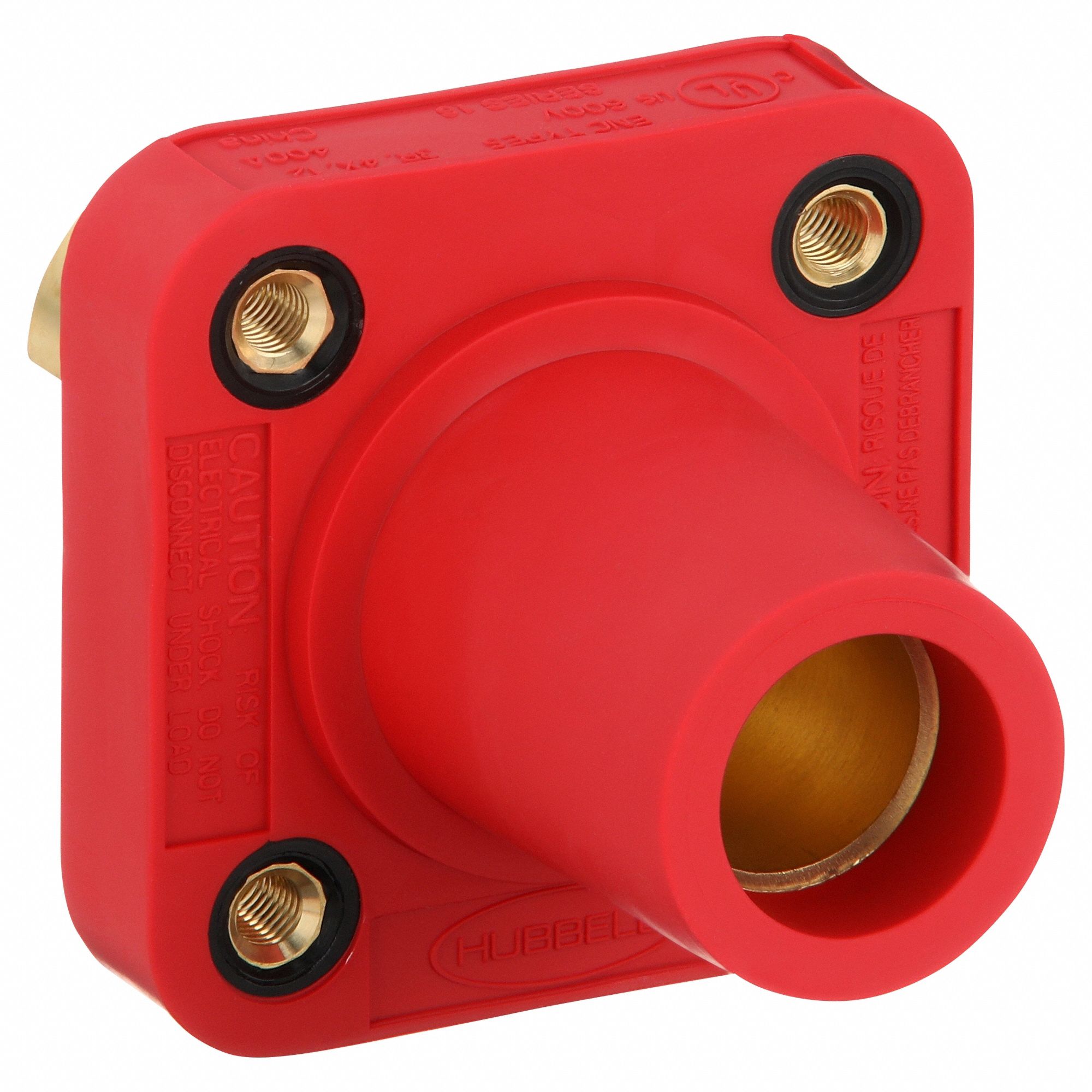 Receptacle: For Male Plugs, 400 A, Straight, Red, Square, Threaded Mounting