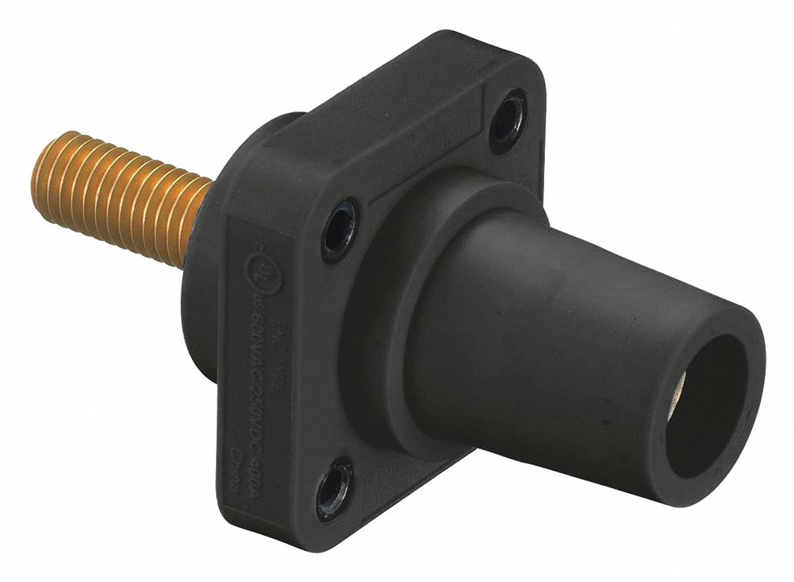 Receptacle: For Male Plugs, 400 A, Straight, Black, Square, Threaded Mounting