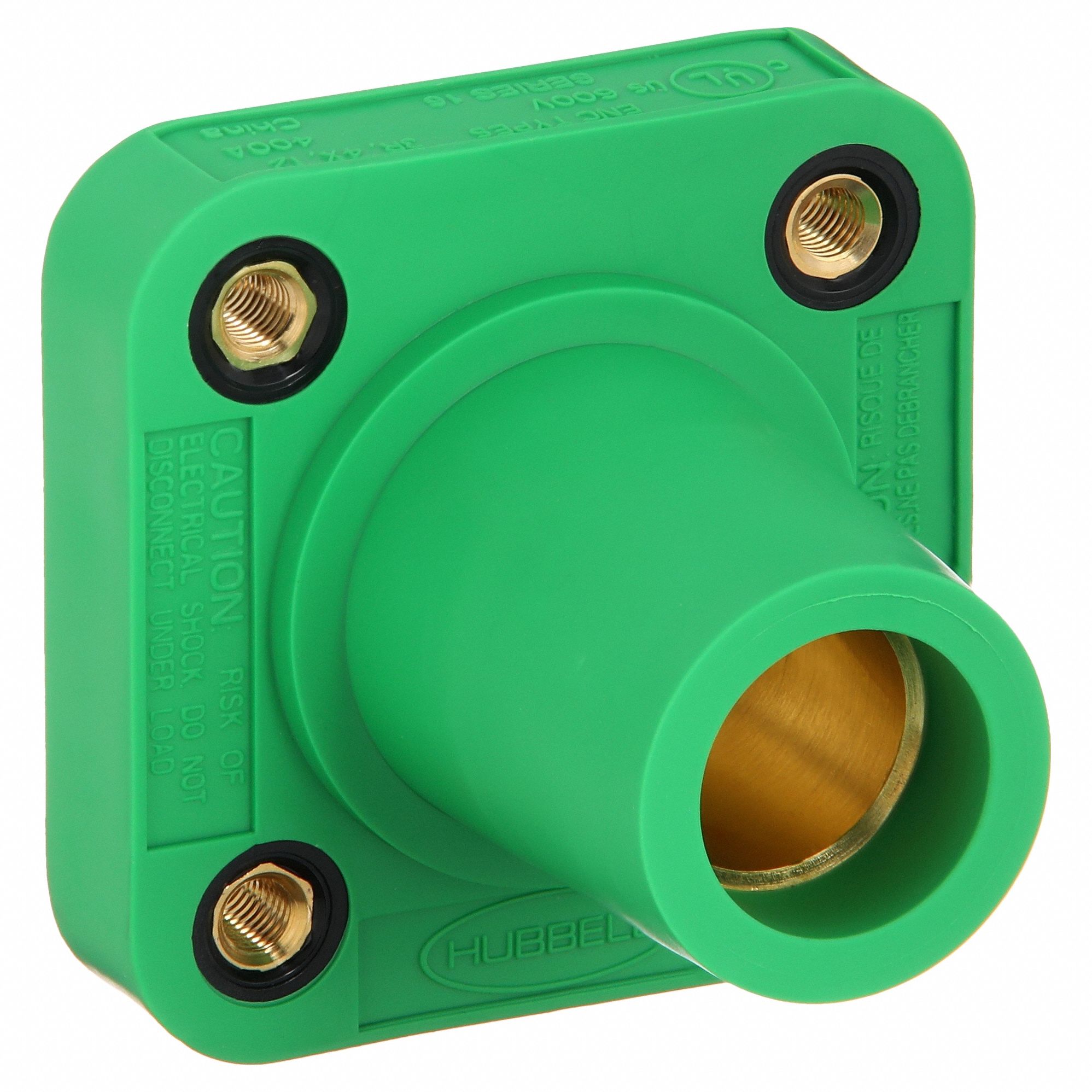 Receptacle: For Male Plugs, 400 A, Straight, Green, Square, Threaded Mounting