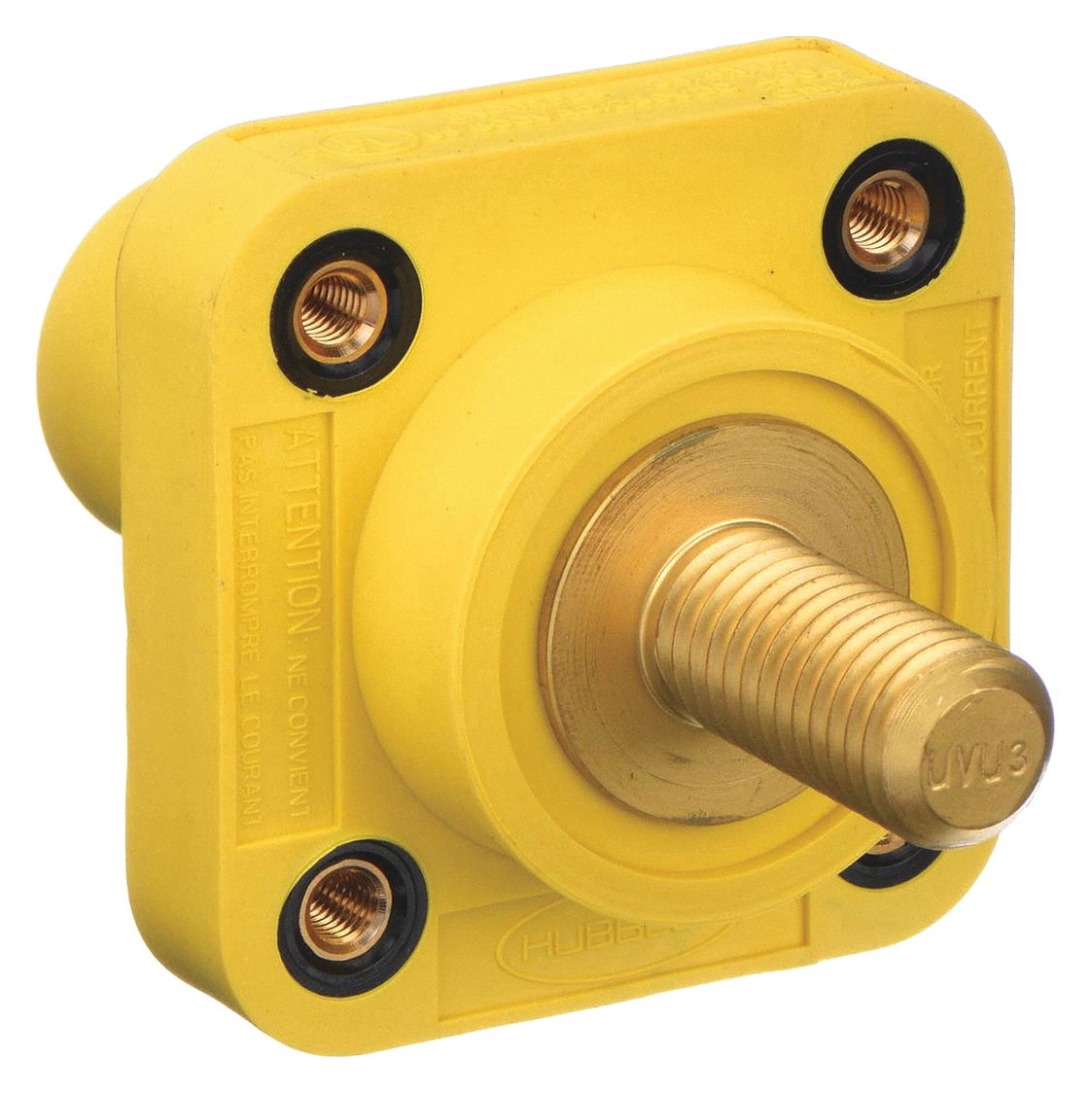 Receptacle: For Male Plugs, 400 A, Straight, Yellow, Square, Threaded Mounting