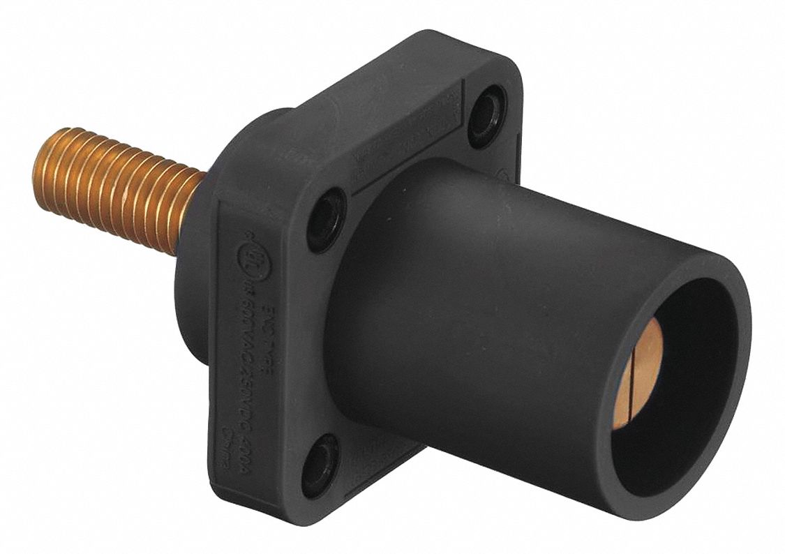Receptacle: For Female Connectors, 400 A, Straight, Black, Square, Threaded Mounting