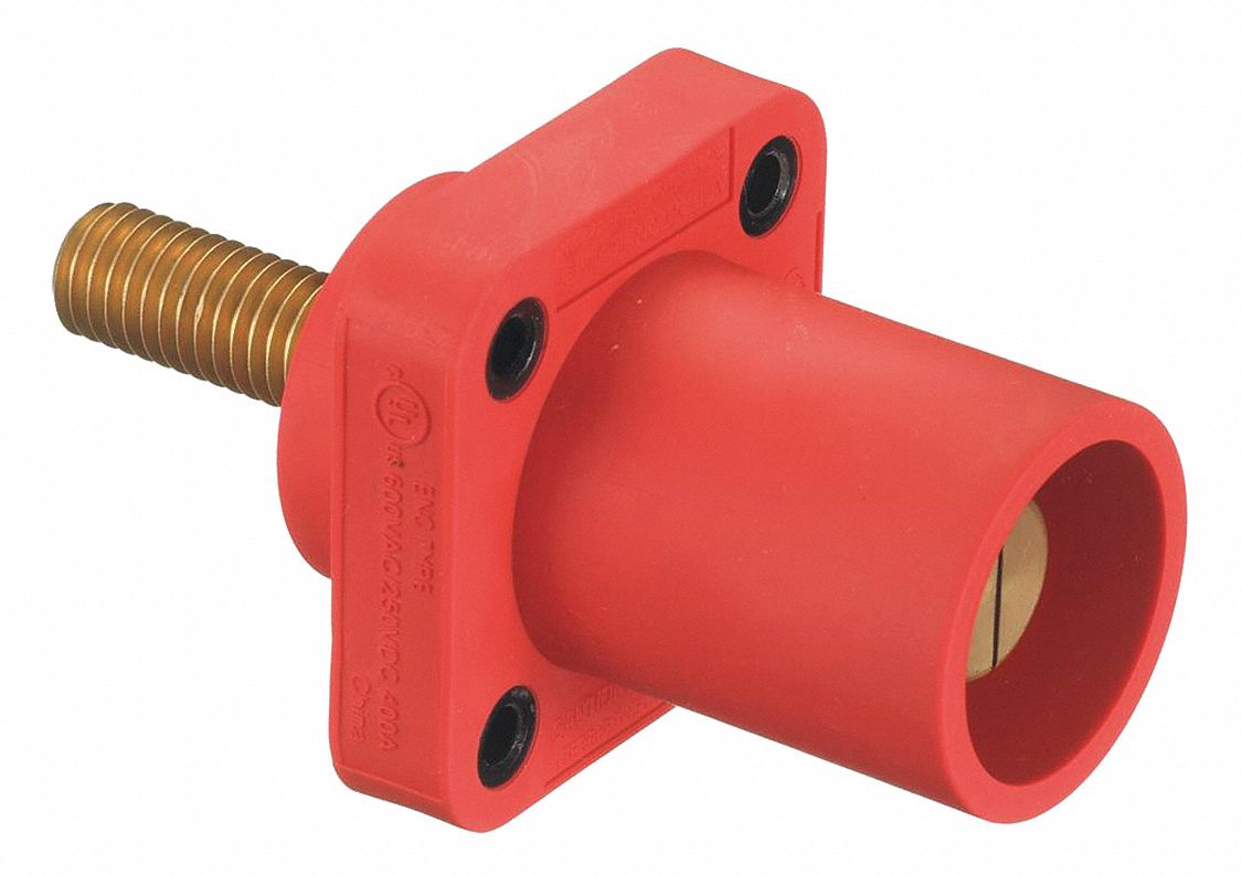 Receptacle: For Female Connectors, 400 A, Straight, Red, Square, Threaded Mounting
